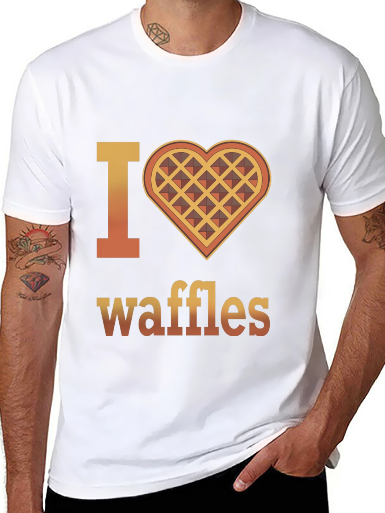 Black I Heart Waffles Graphic T-Shirt - Novelty Tee view 8