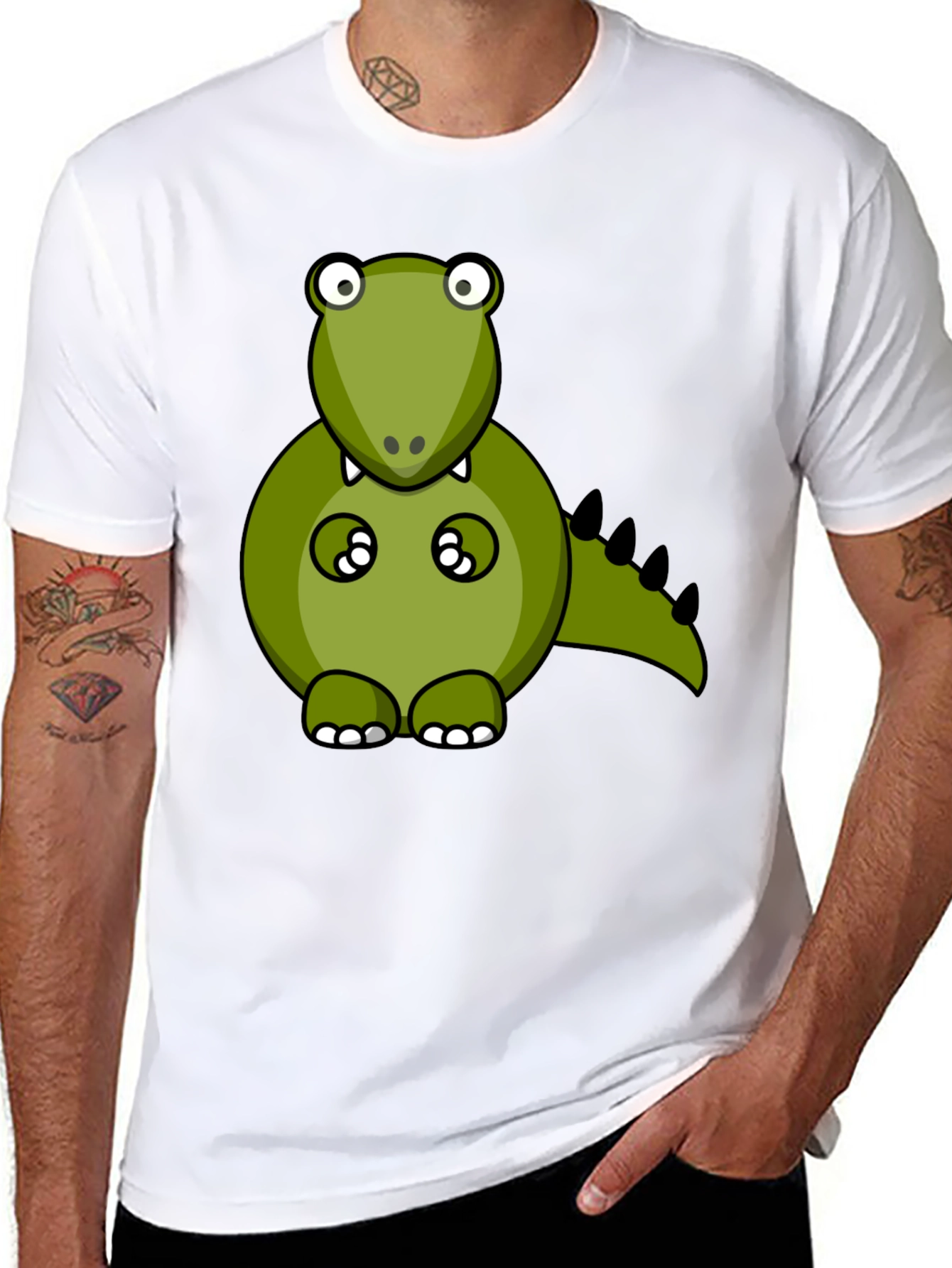Black Cartoon Dinosaur Graphic Tee - Black T-Shirt view 8