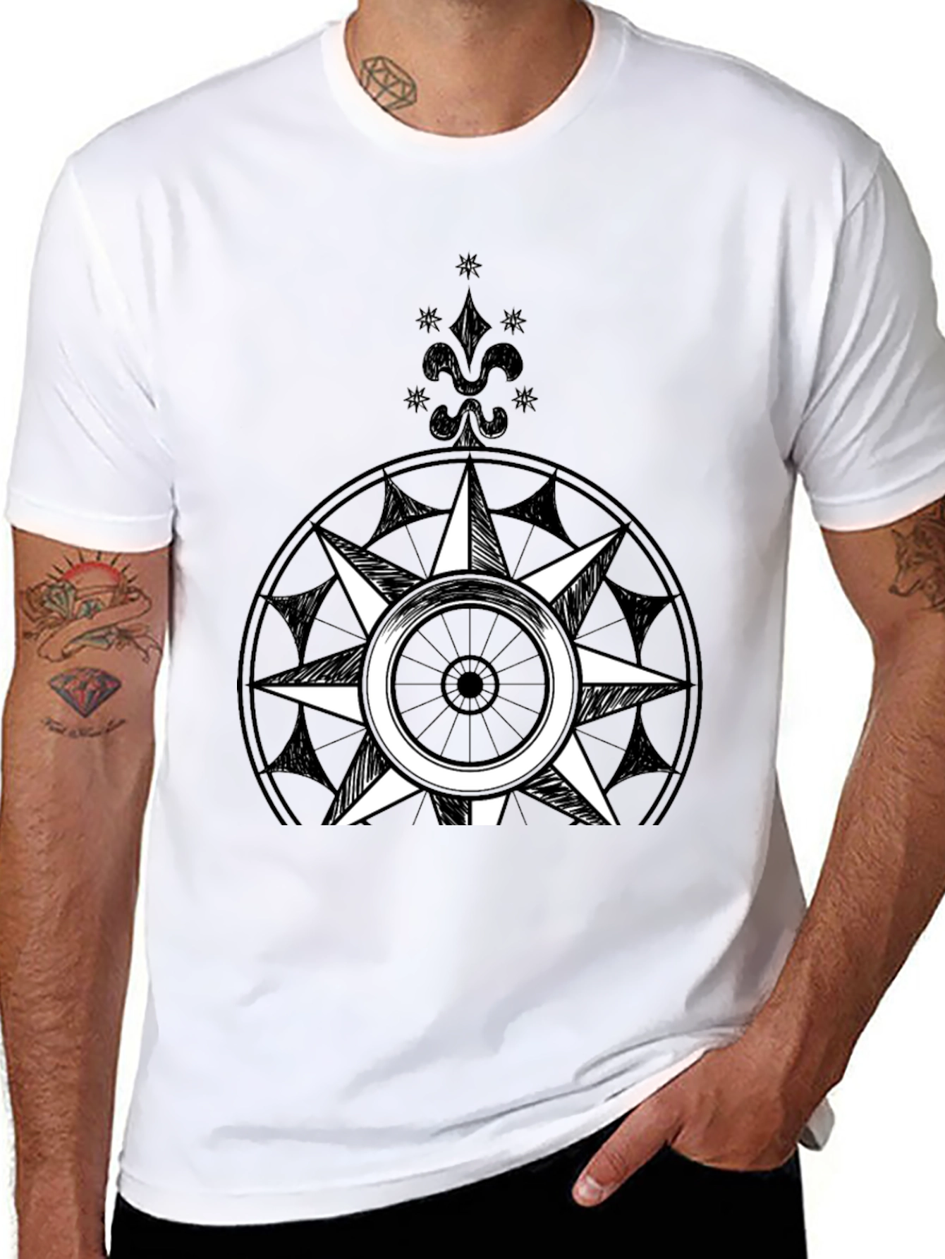 Black Compass Rose Graphic Tee - Black Cotton Blend view 8