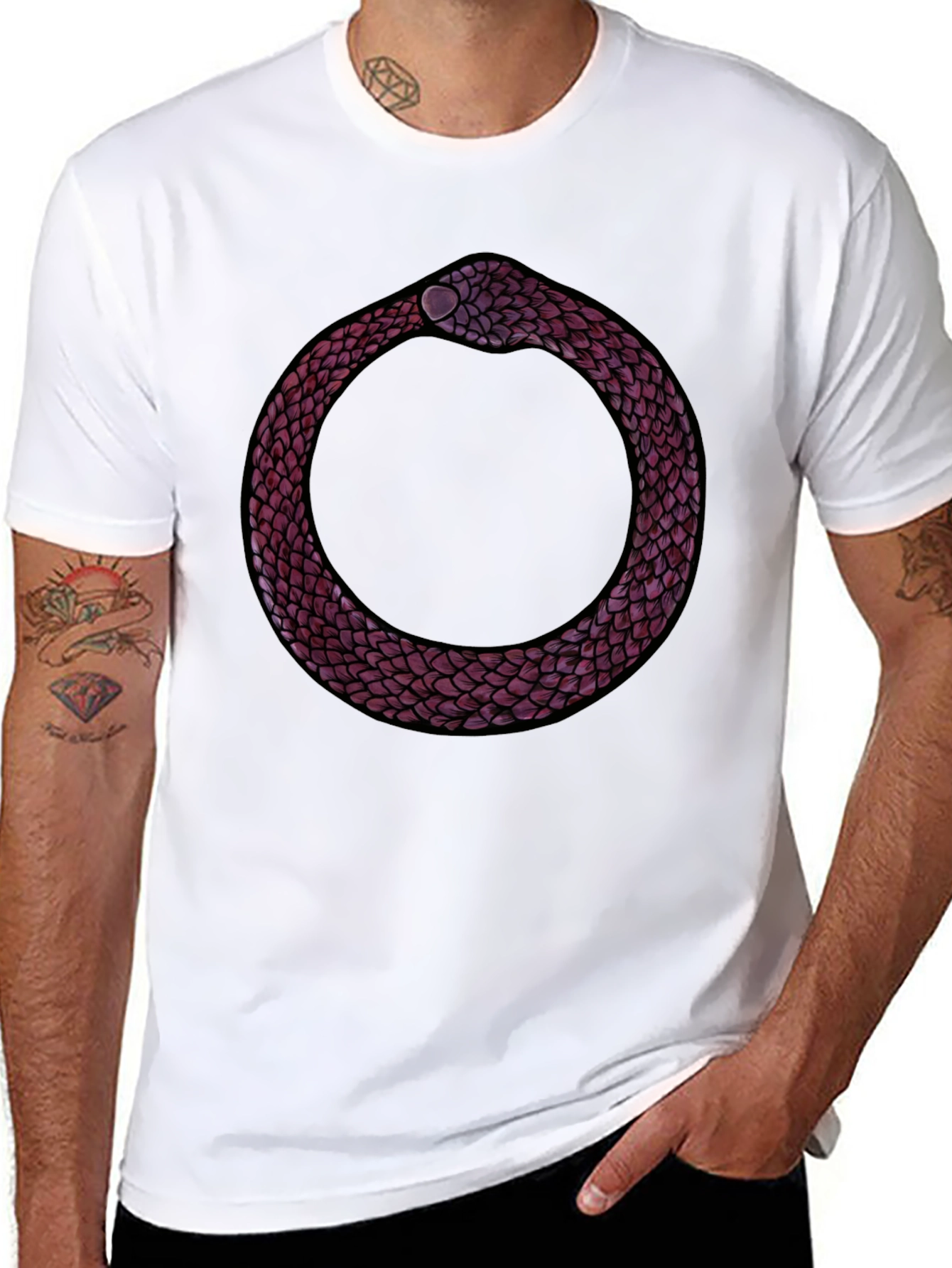 Black Ouroboros Snake Graphic Tee - Symbolic Design view 8