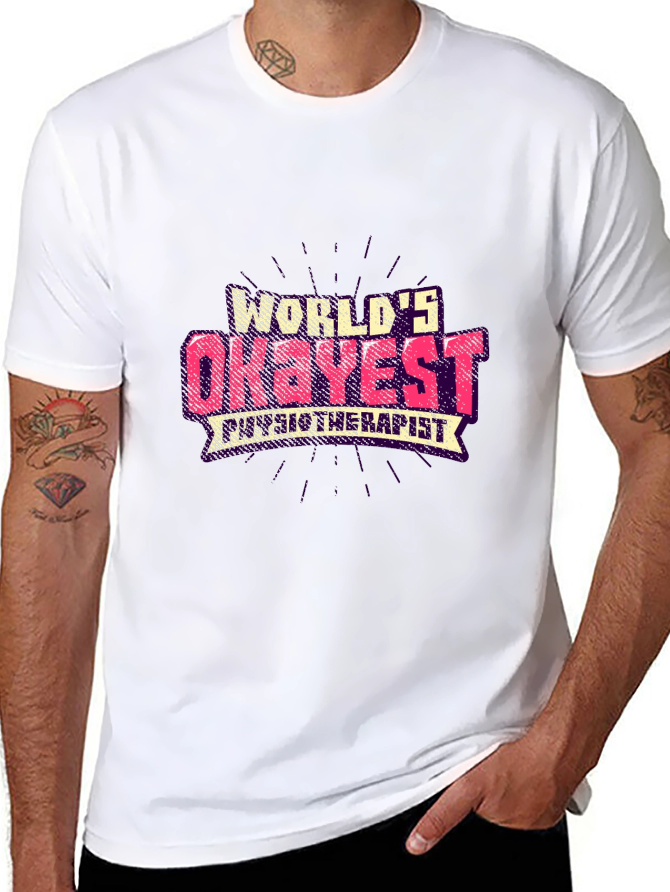 Black World's Okayest Physiotherapist Black T-Shirt view 8