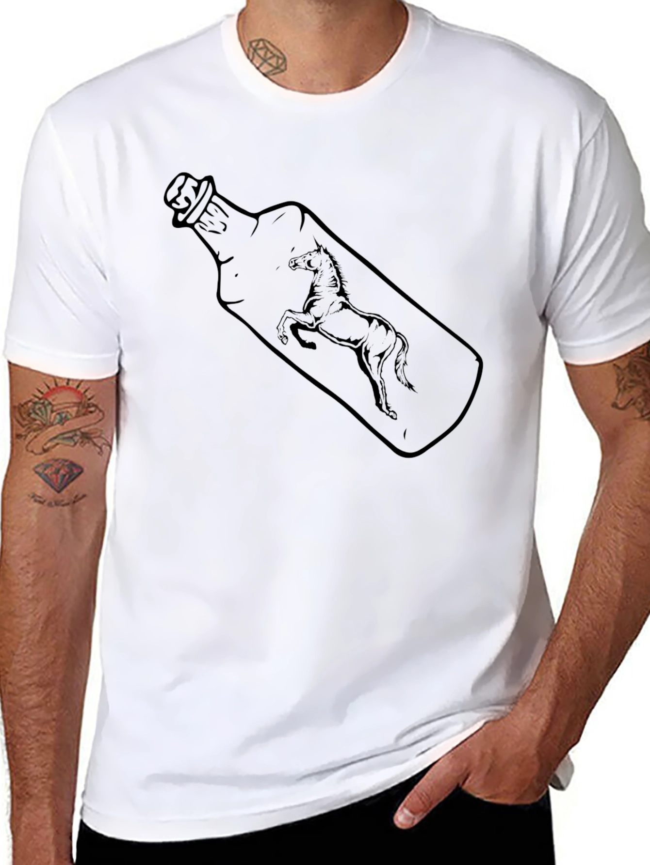 Black Horse in a Bottle Graphic Tee - Black Cotton T-Shirt view 8