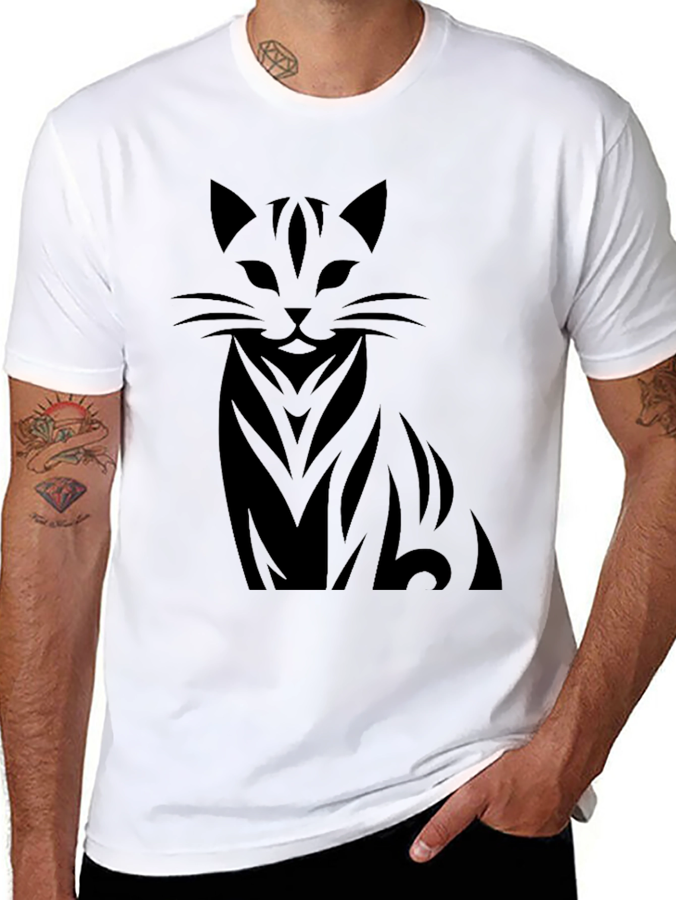 Black Men's Black Cat Graphic Tee - Stylish Casual Wear view 8
