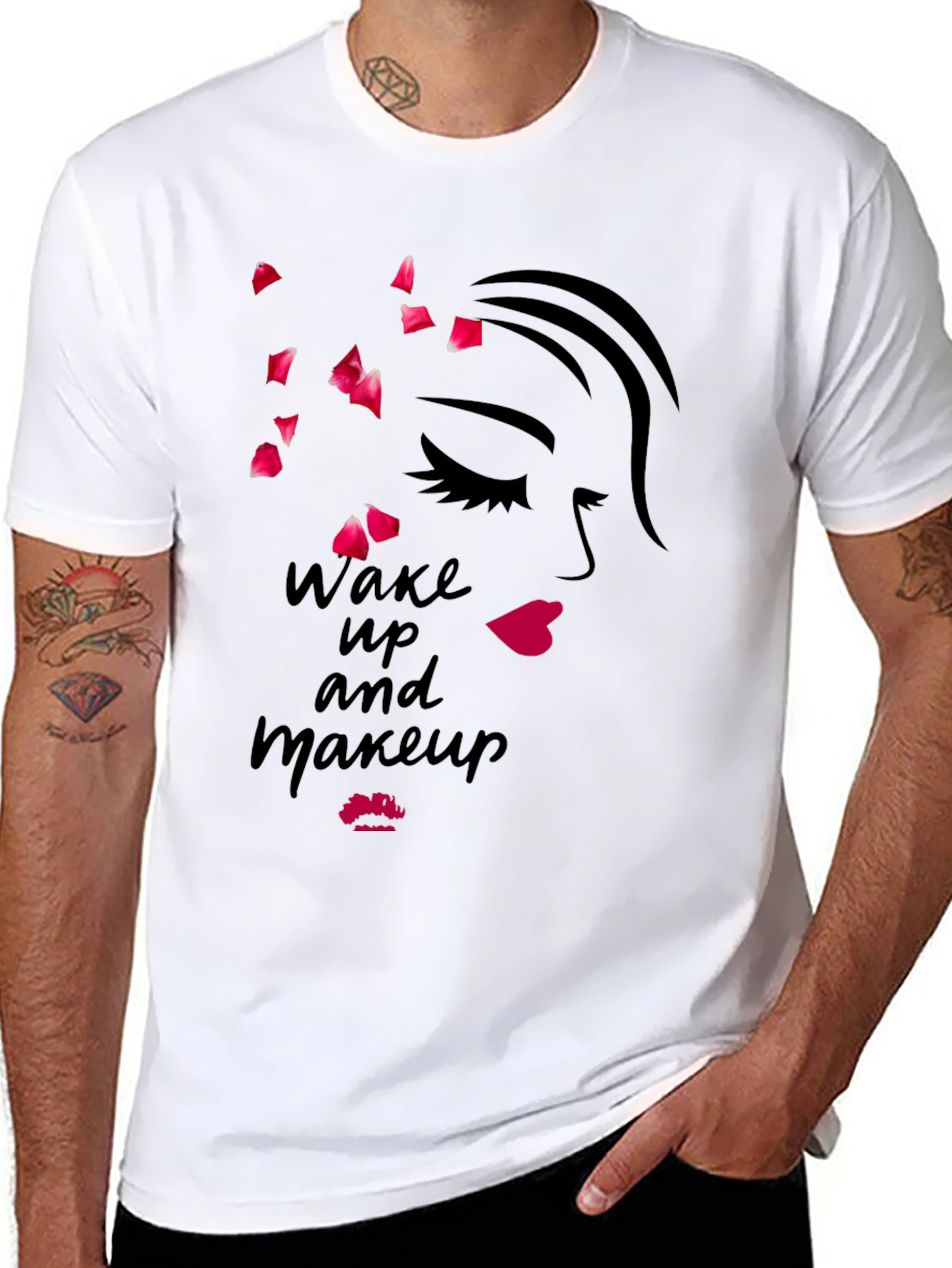 Black Wake Up and Makeup Black Graphic Tee view 8