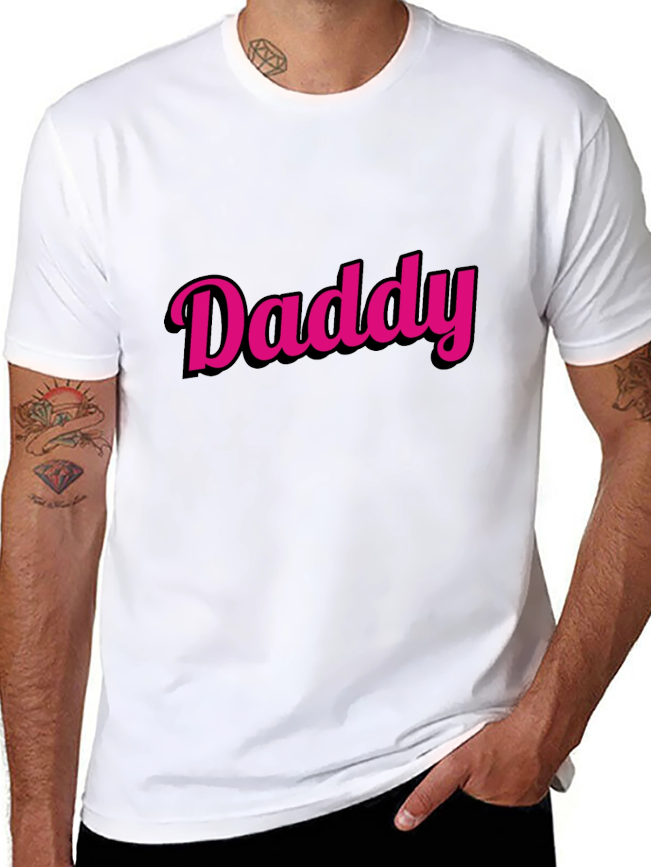 Black Daddy Graphic Tee - Trendy Pink Text on Black view 8