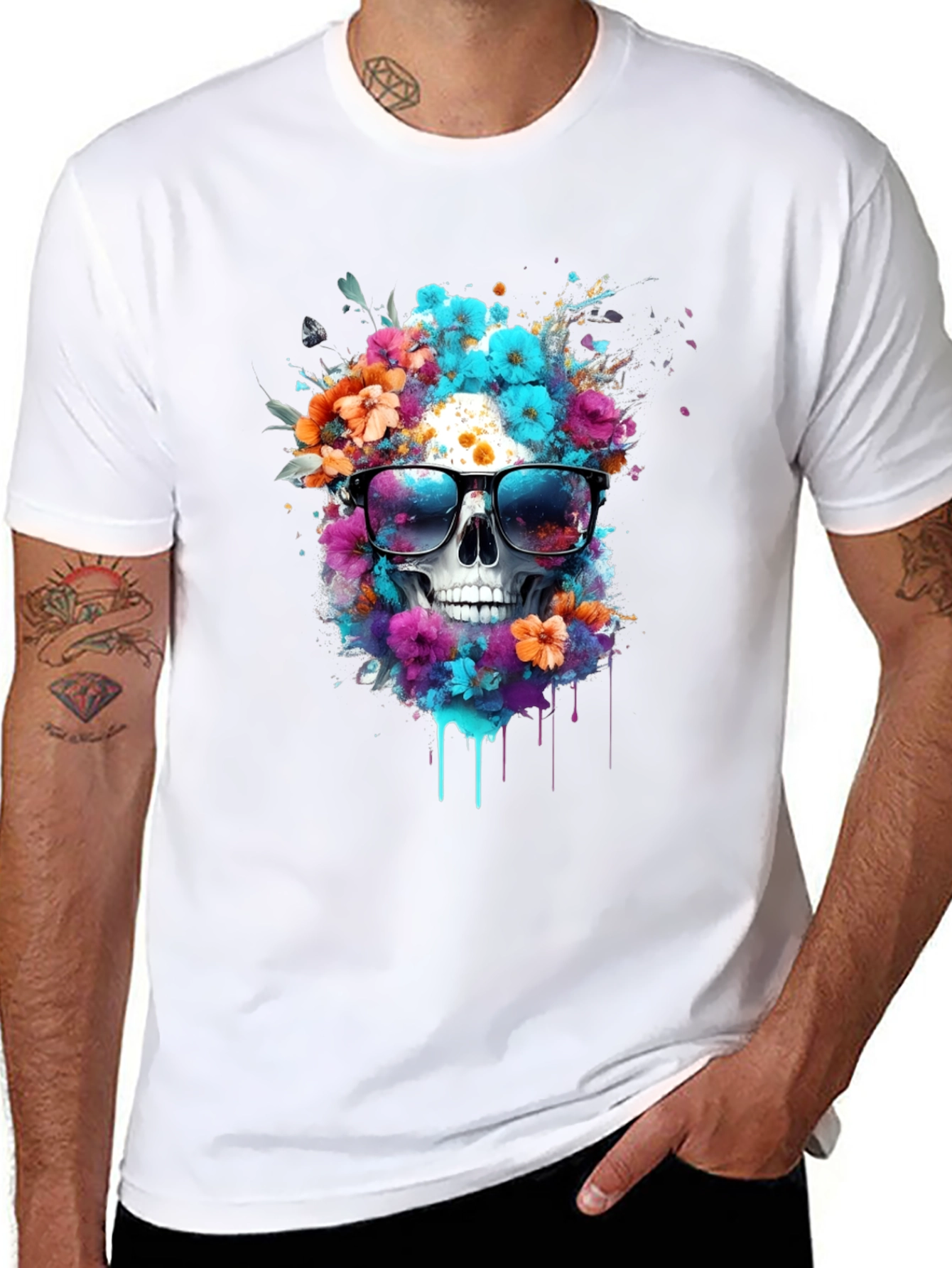 Black Floral Skull T-Shirt: Stylish & Unique Graphic Tee view 8