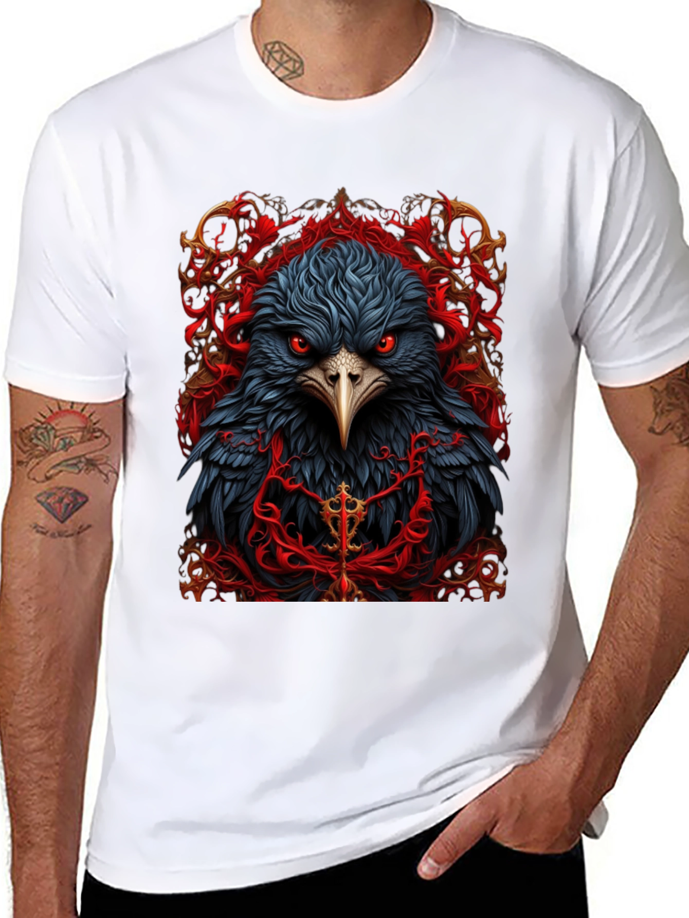 Black Raven Graphic Tee - Dark Bird Art T-Shirt view 8