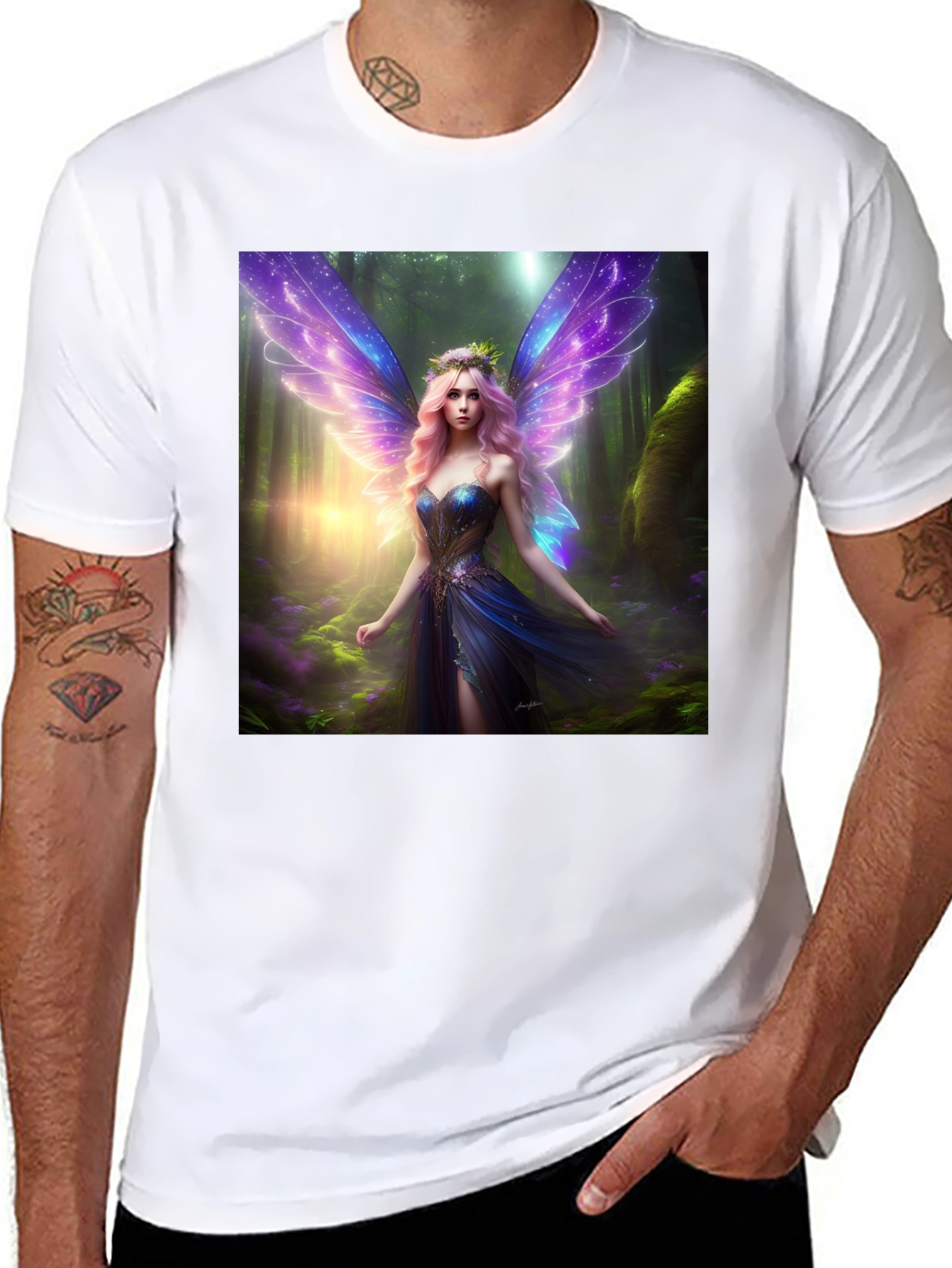 Black Fantasy Fairy Print Black Tee view 8