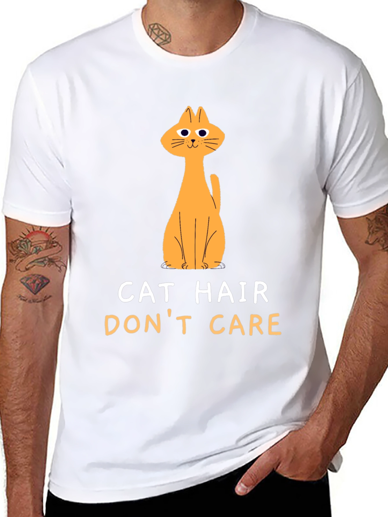 Black Cat Hair Don't Care Black T-Shirt view 8