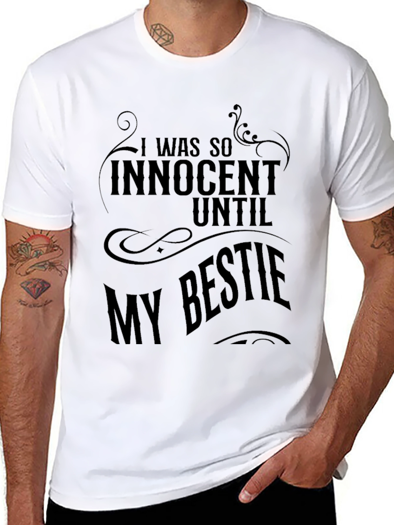 Black Innocent Until Bestie Graphic Tee view 8