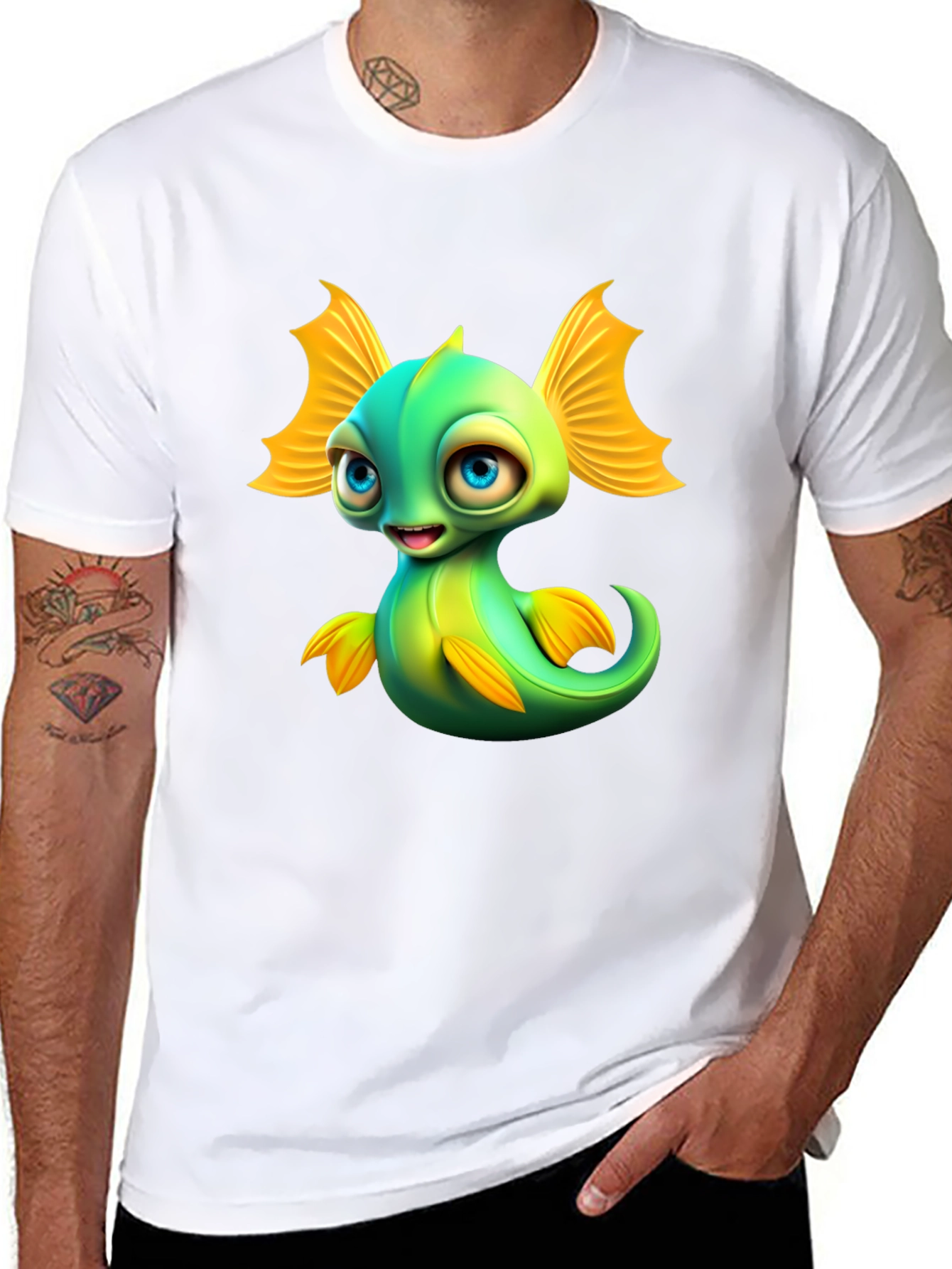 Black Cute Cartoon Fish Graphic T-Shirt - Fun & Unique Design view 8