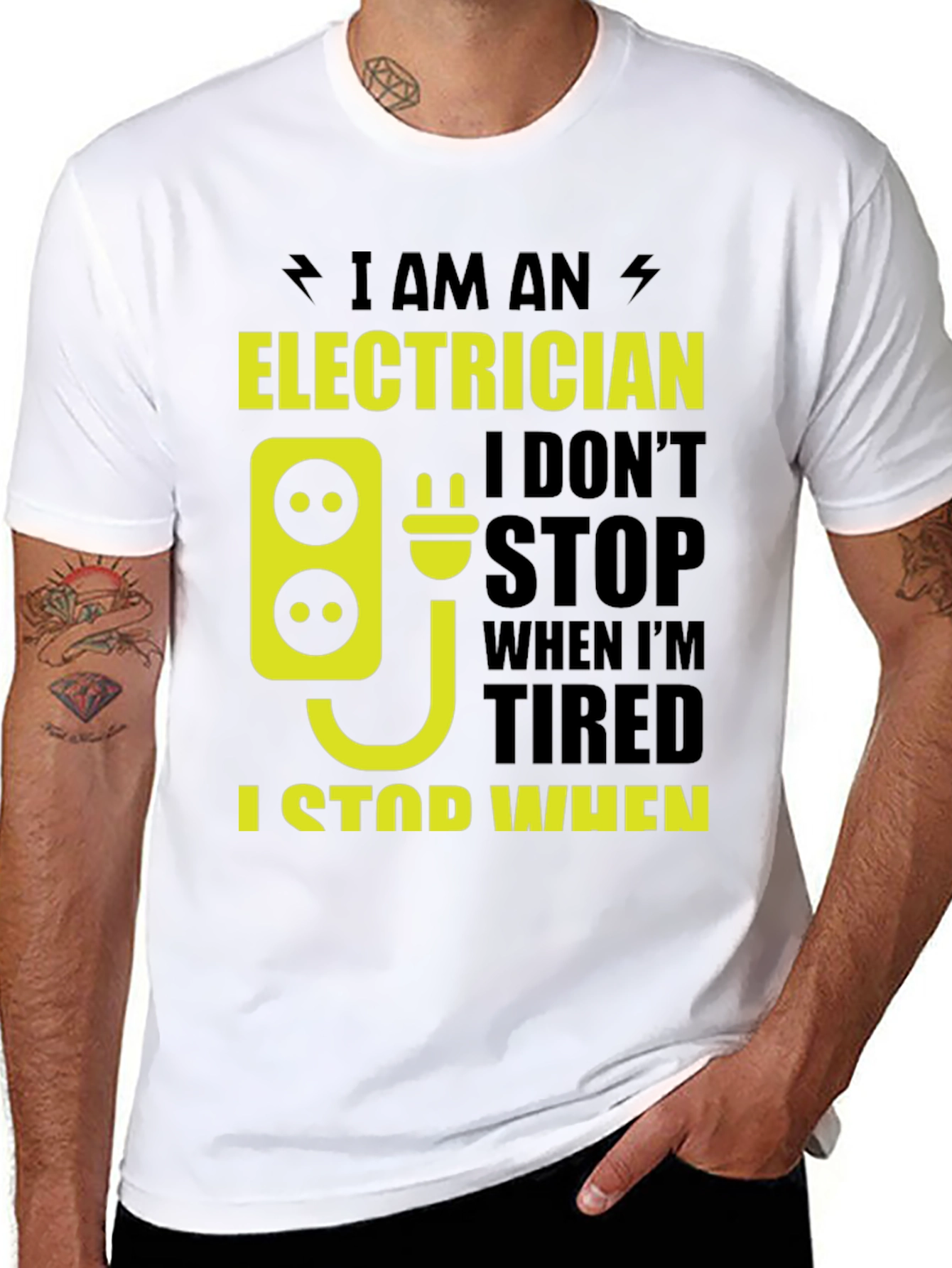 Black Electrician T-Shirt - Funny I Stop When Done Tee view 8