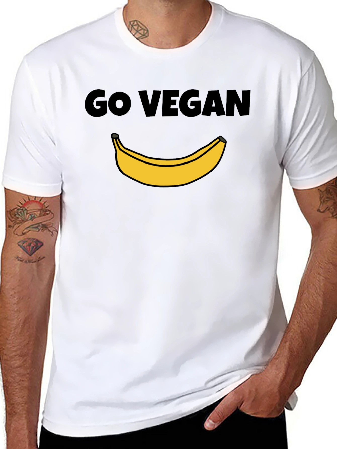 Black Go Vegan Banana Graphic Tee - Unisex Black T-Shirt view 8