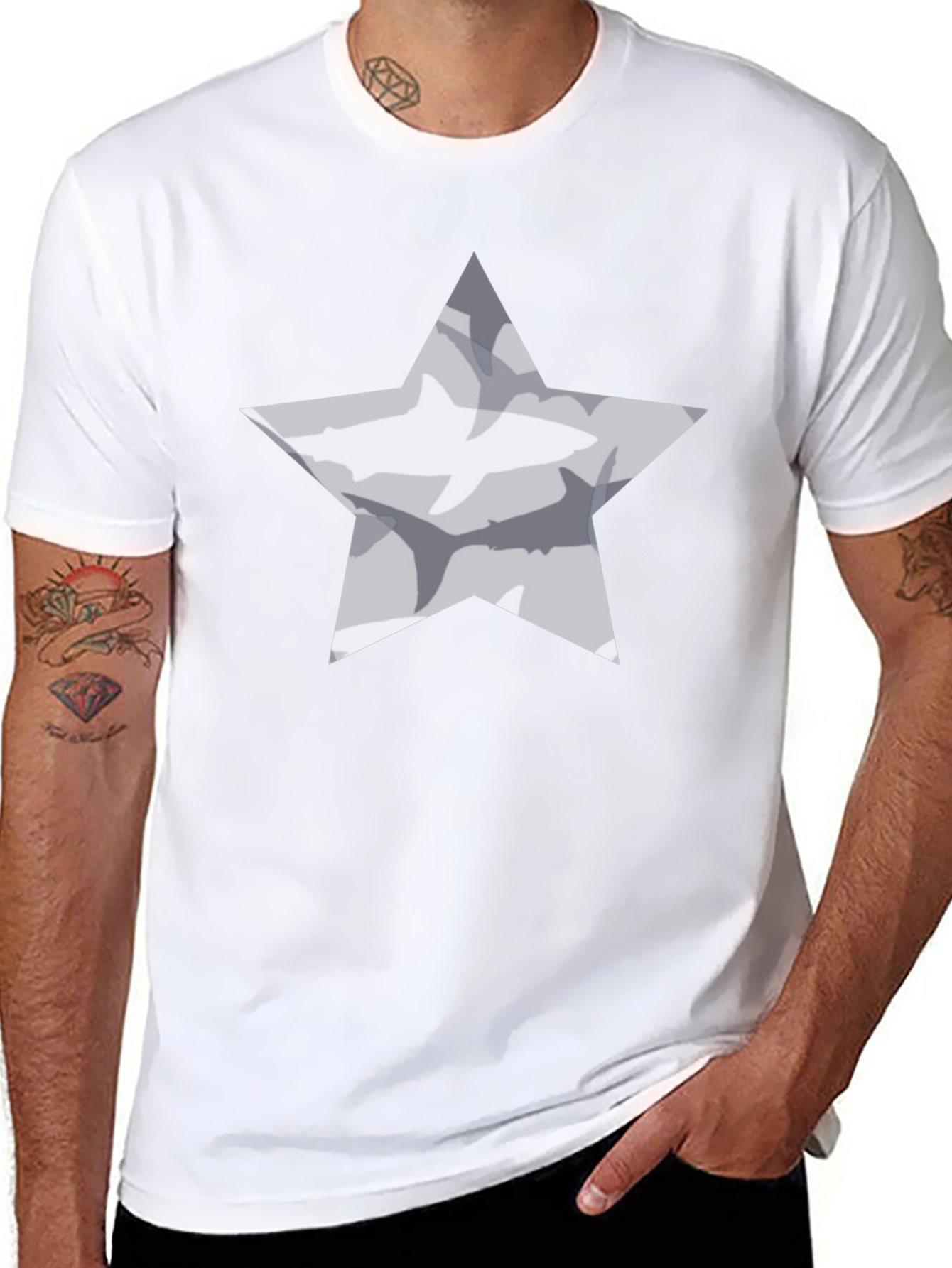 Black Star Shark Graphic Tee - Black Cotton Blend view 8