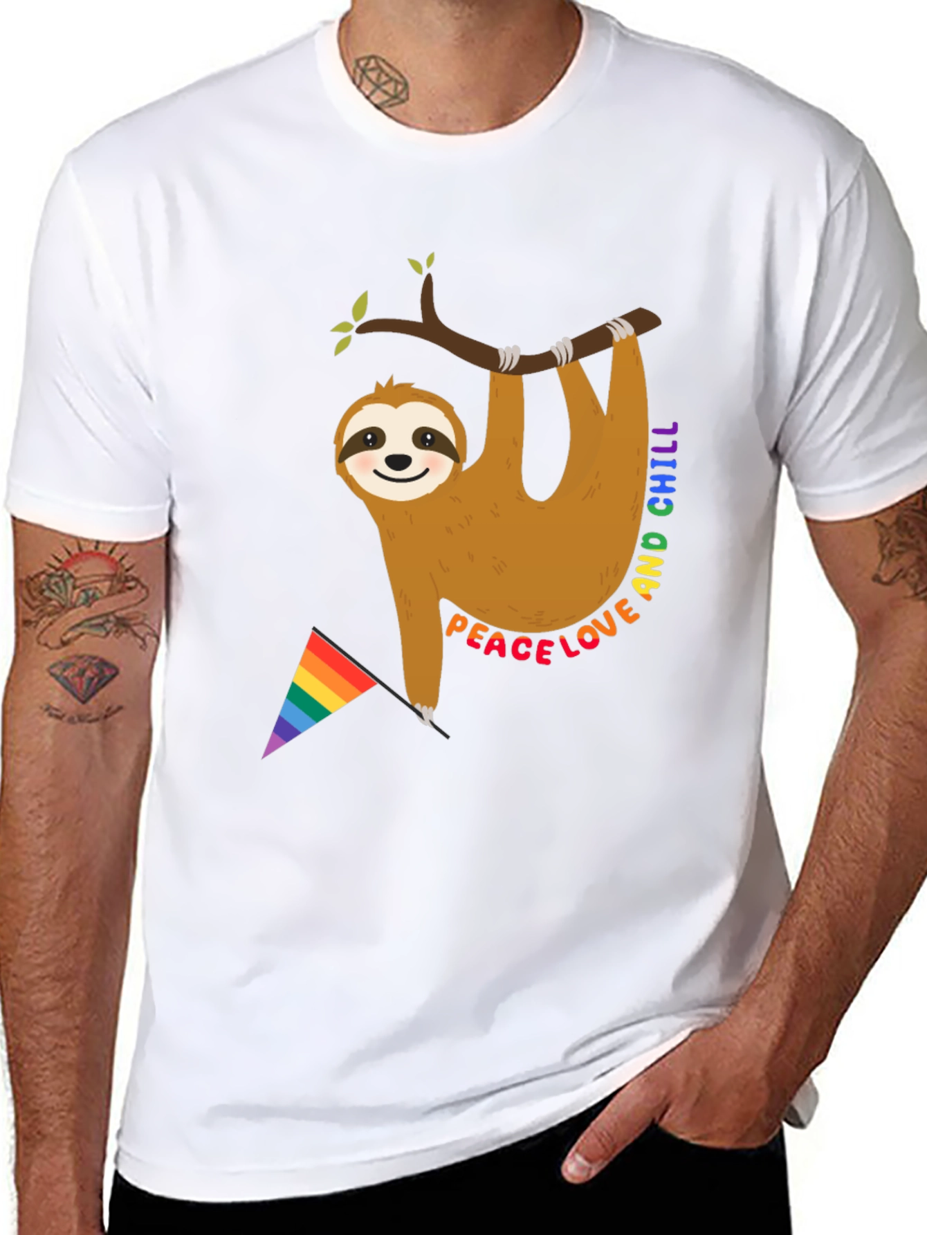 Black Peace Love & Chill Sloth T-Shirt view 8