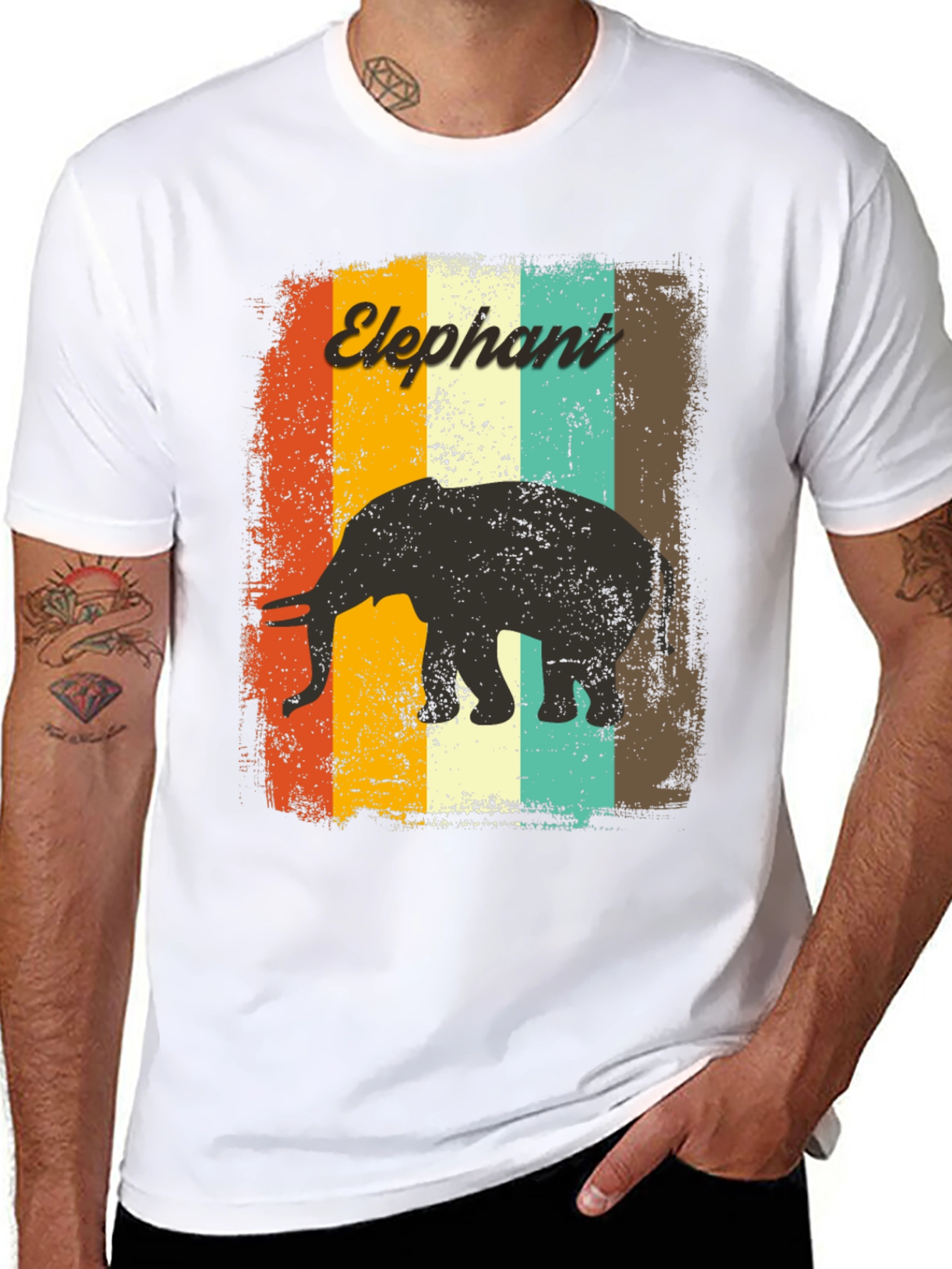 Black Retro Elephant Graphic T-Shirt view 8