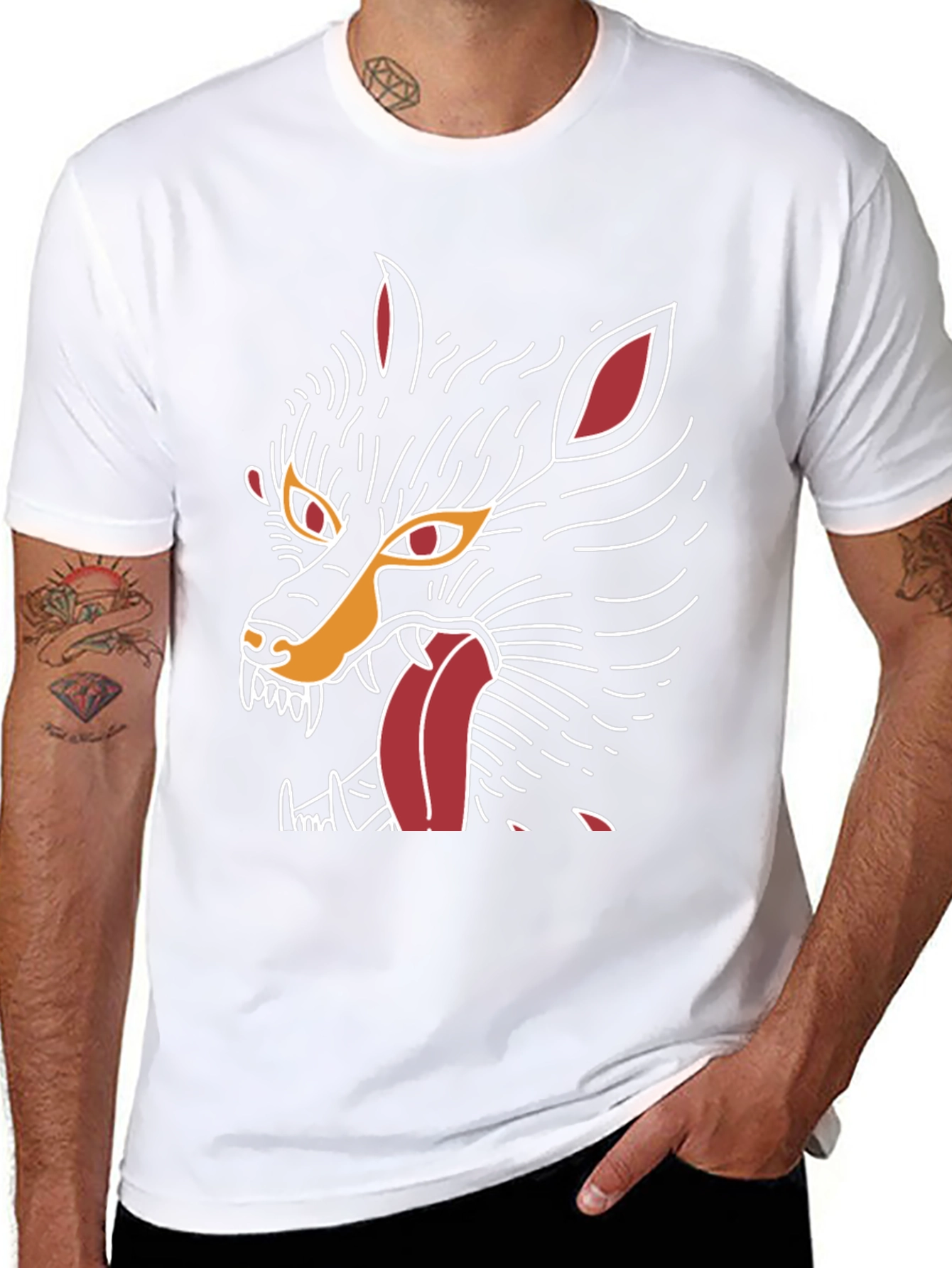 Black Men's Black Graphic Tee - Wolf Design view 8