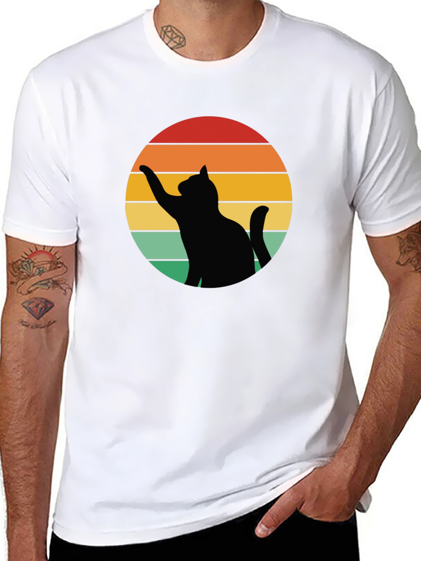 Black Retro Cat Silhouette Tee view 8