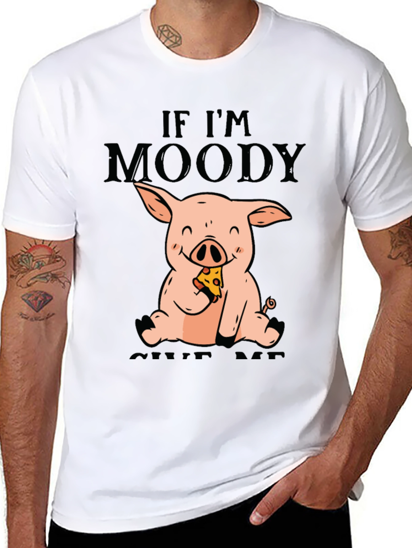 Black Moody Pig Pizza T-Shirt - Funny Graphic Tee view 8