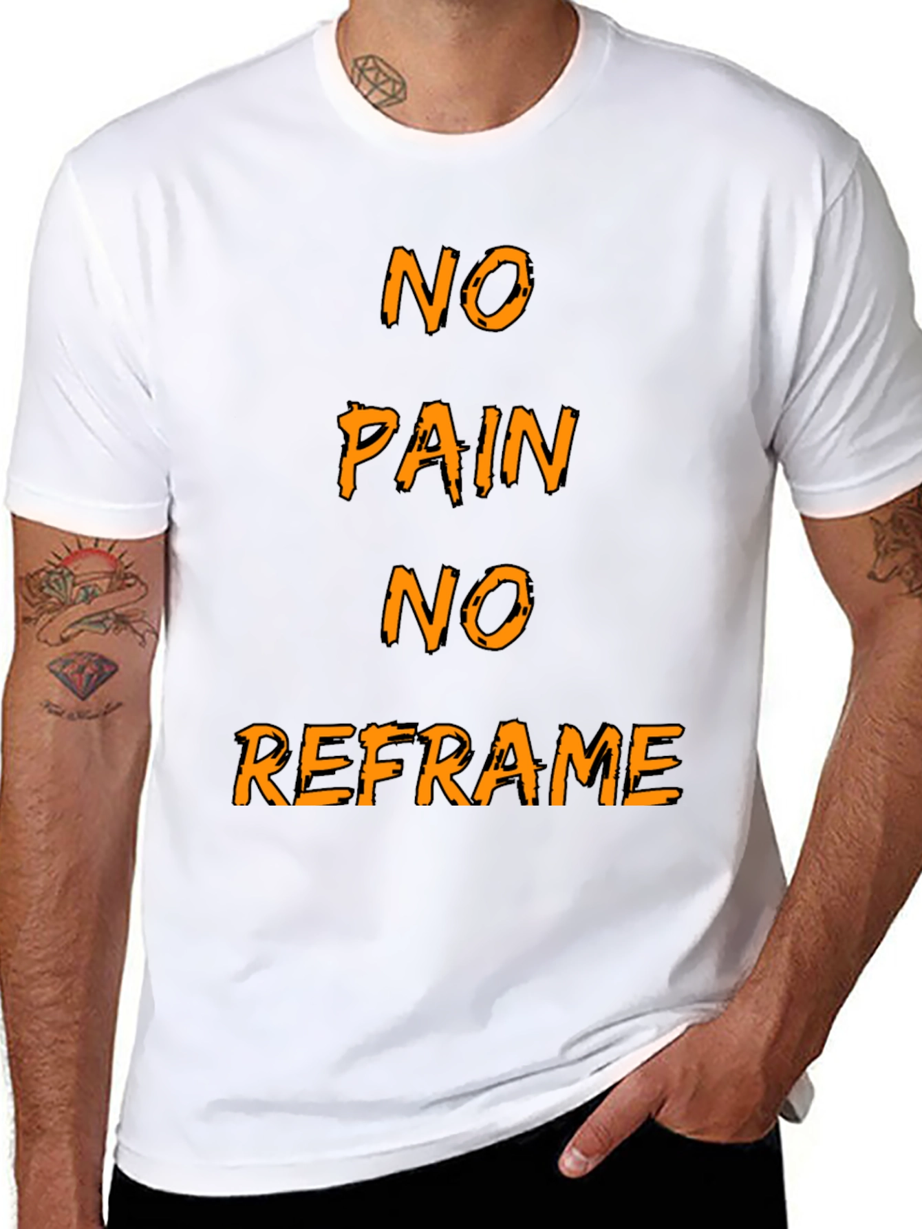 Black No Pain No Reframe Graphic T-Shirt view 8