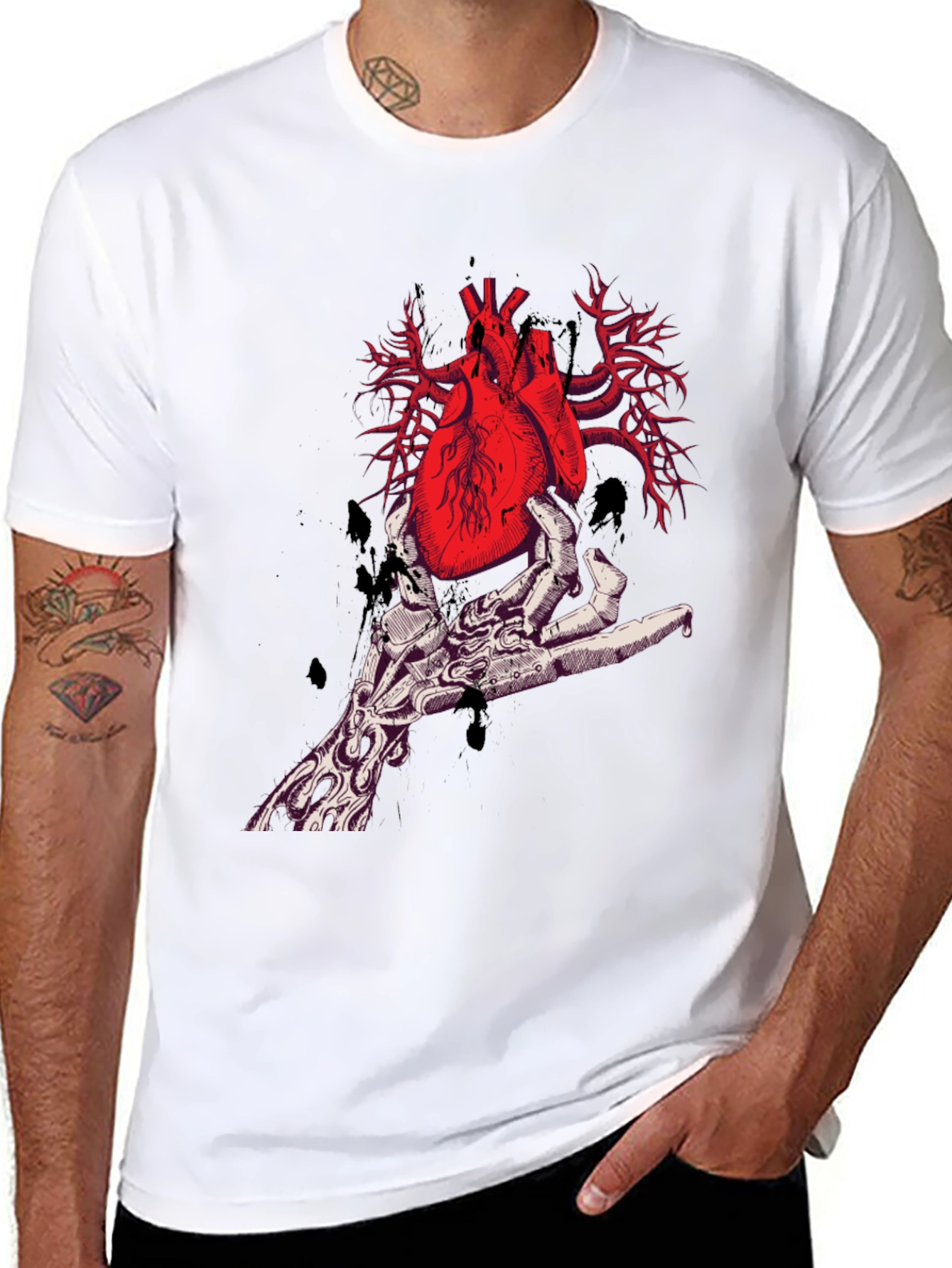 Black Anatomical Heart Graphic Tee - Unique Design view 8