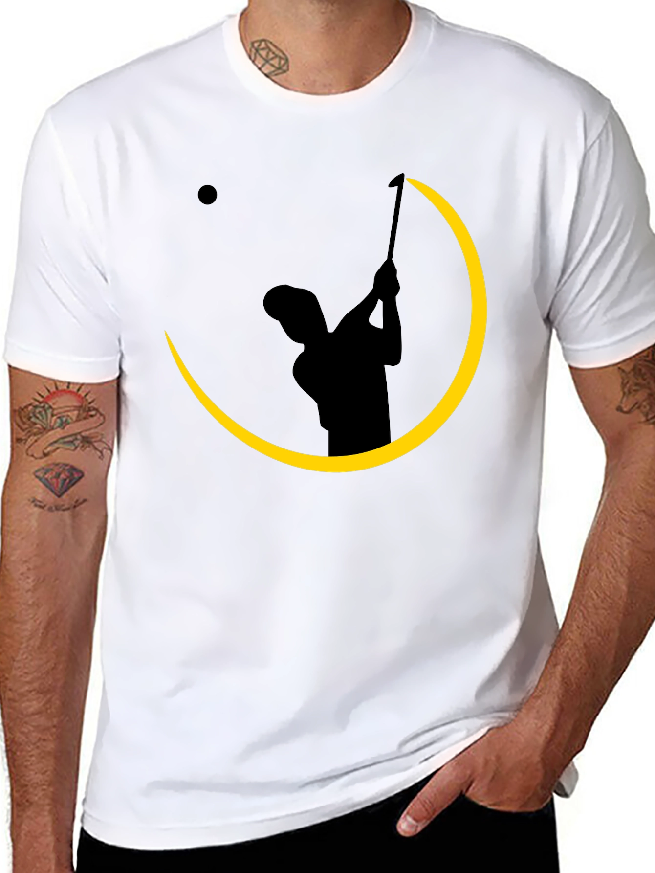 Black Golfer Silhouette Graphic Tee - Black Cotton Blend Shirt view 8