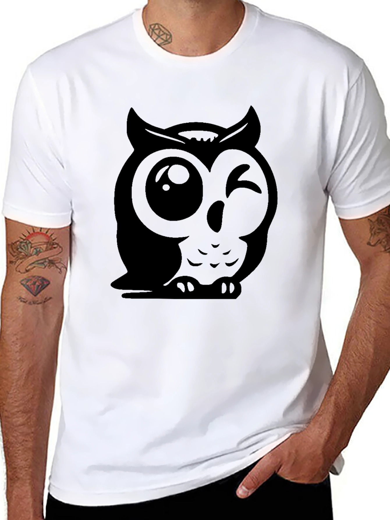 Black Winking Owl Graphic Tee - Soft Cotton Black T-Shirt view 8