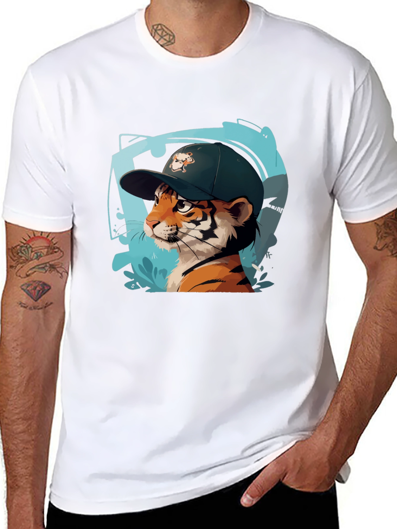 Black Cool Cat Tee - Tiger in a Hat Graphic Print Shirt view 8