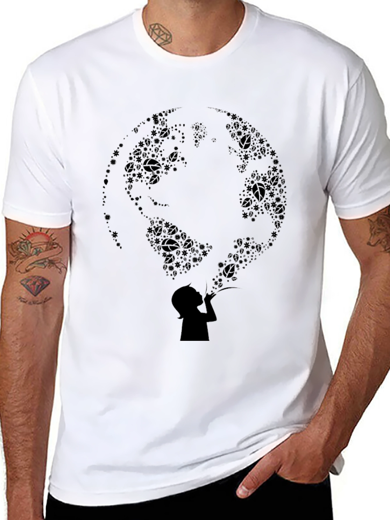 Black Silhouette Earth Bubble Tee - Black Graphic T-Shirt view 8