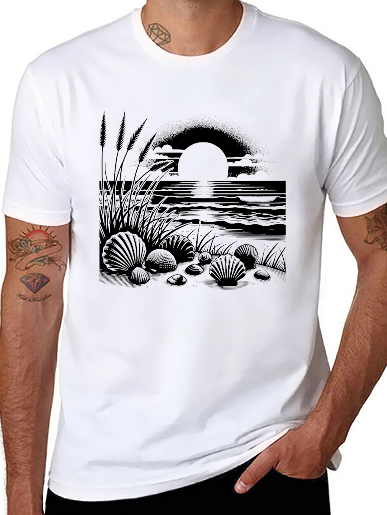 Black Beach Sunset Graphic Tee - Black Cotton Shirt view 8