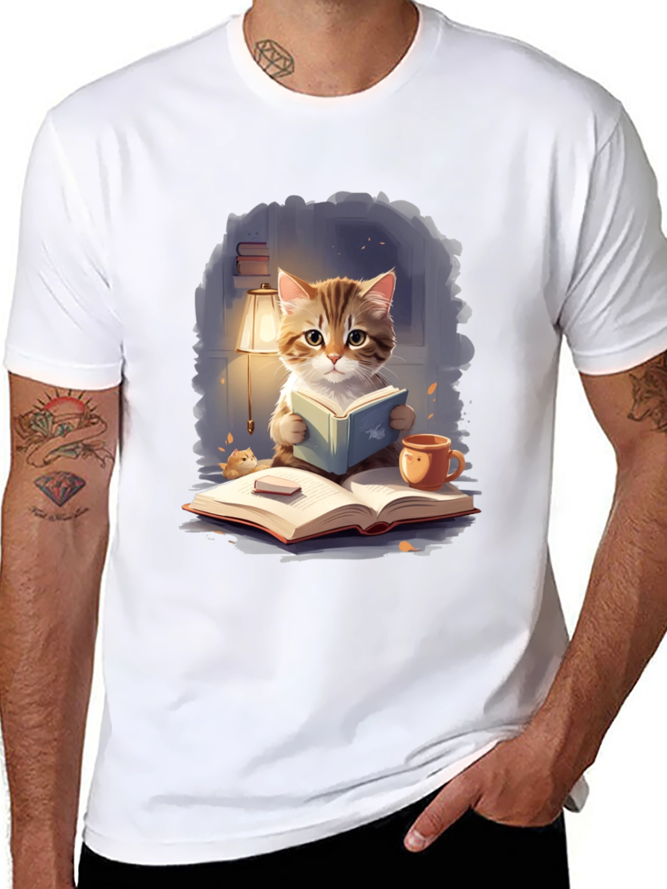 Black Cat Reading Book T-Shirt view 8