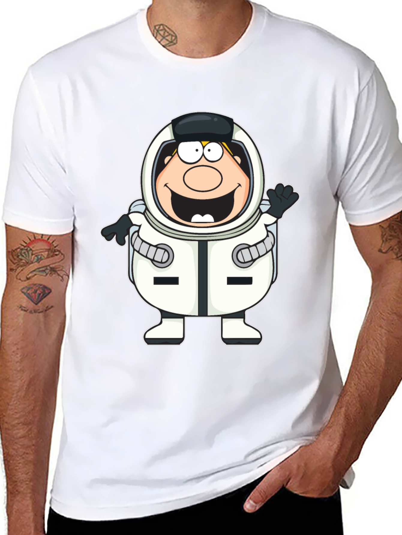Black Cartoon Astronaut Black T-Shirt view 8