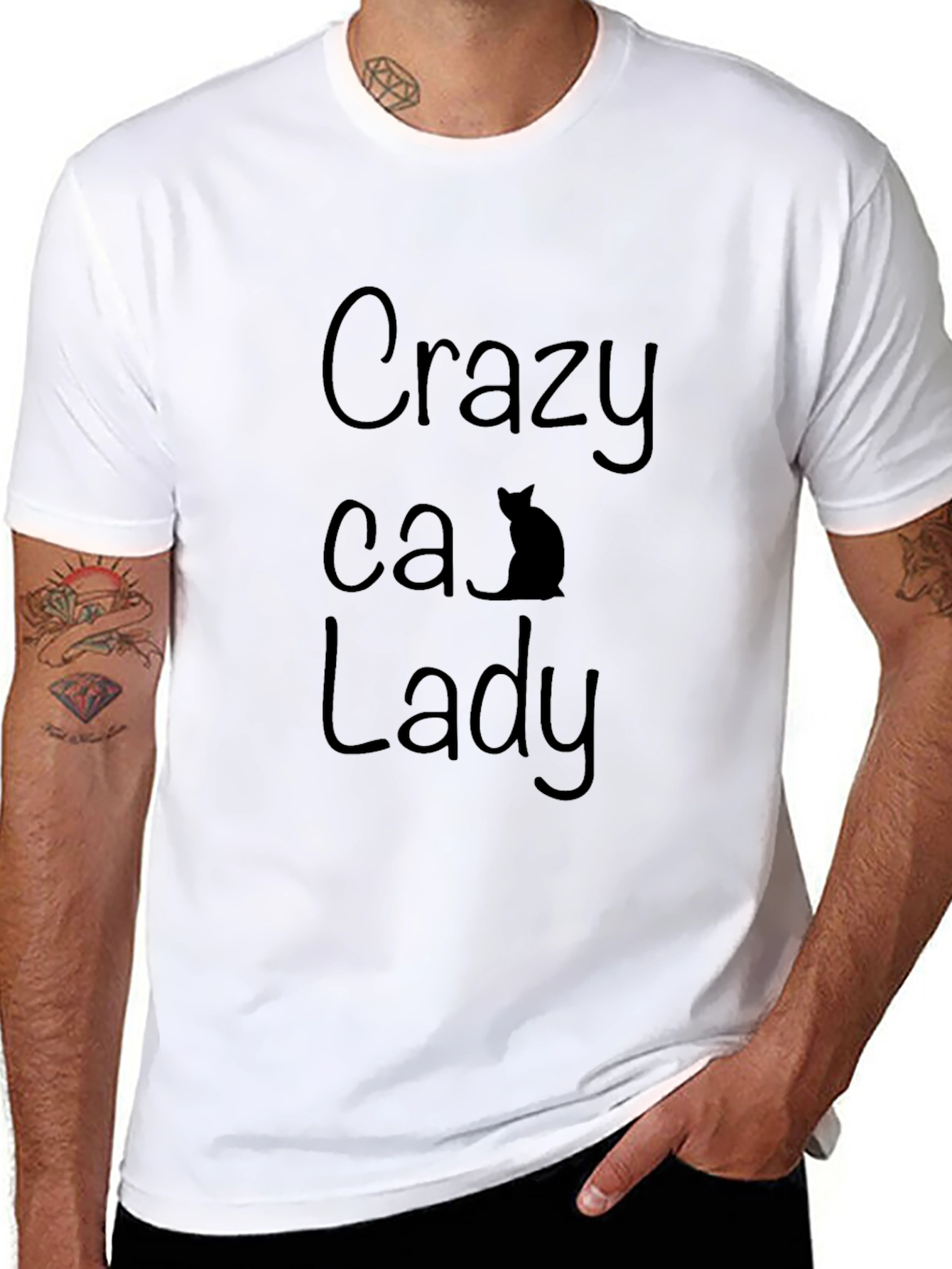 Black Crazy Cat Lady T-Shirt - Black view 8