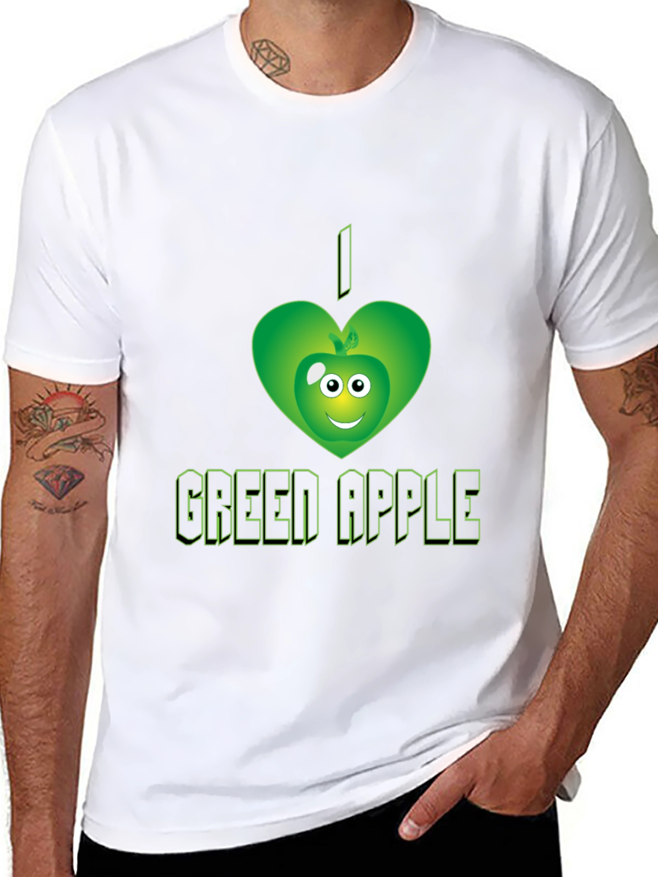 Black I Love Green Apple Graphic Tee - Trendy Casual Shirt view 8