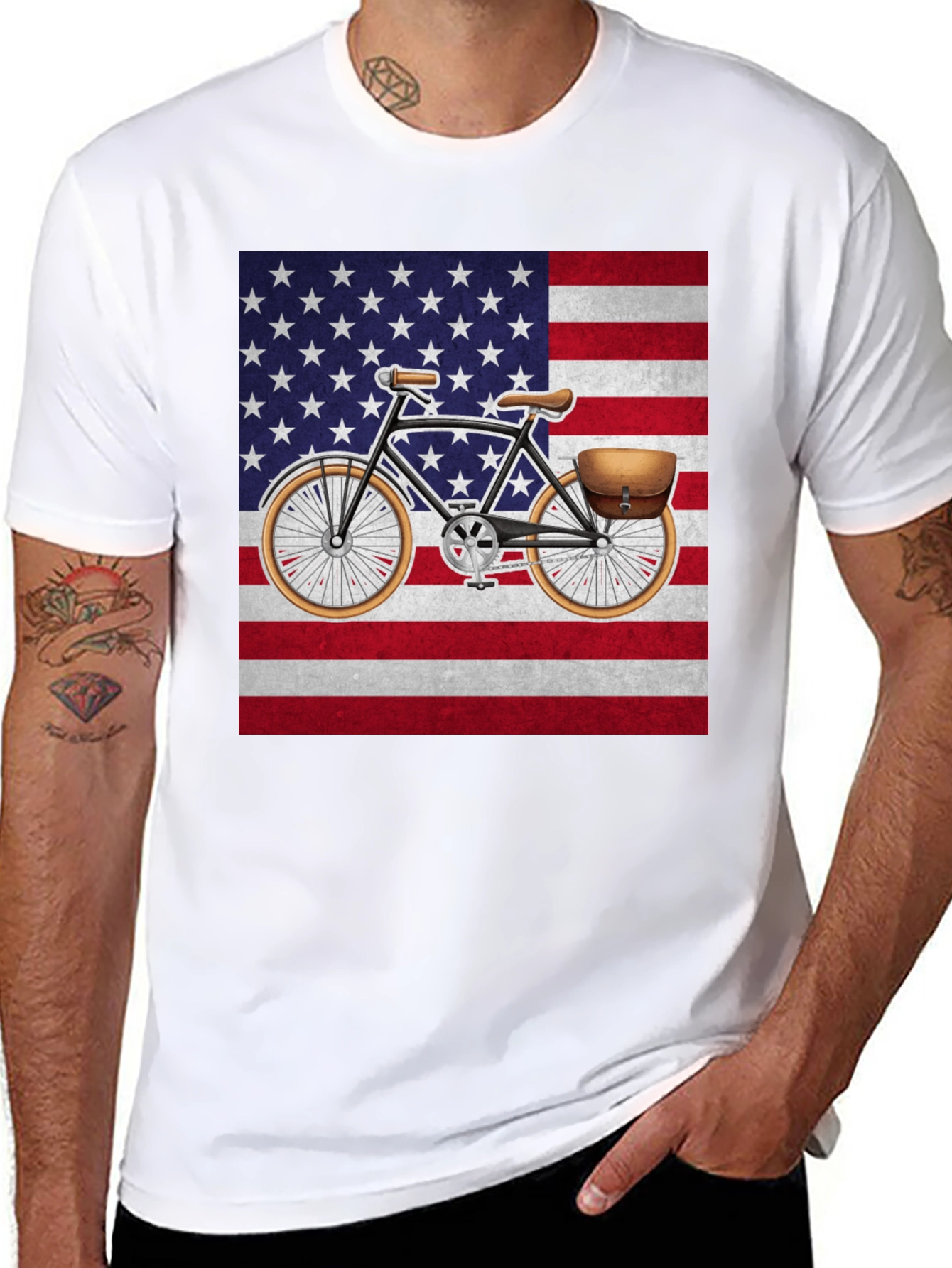 Black Vintage Bicycle American Flag T-Shirt view 8