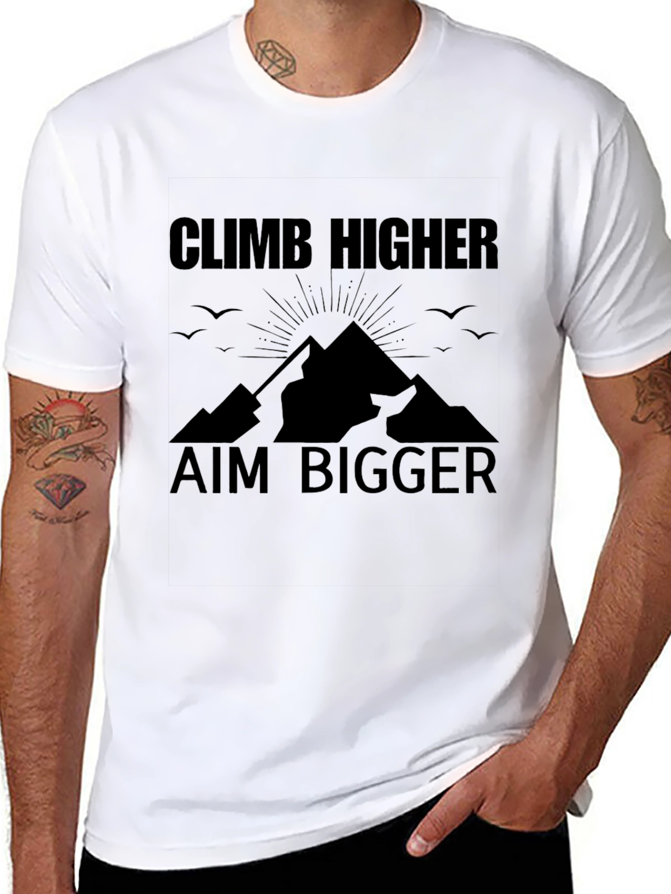 Black Climb Higher Aim Bigger Black T-Shirt view 8