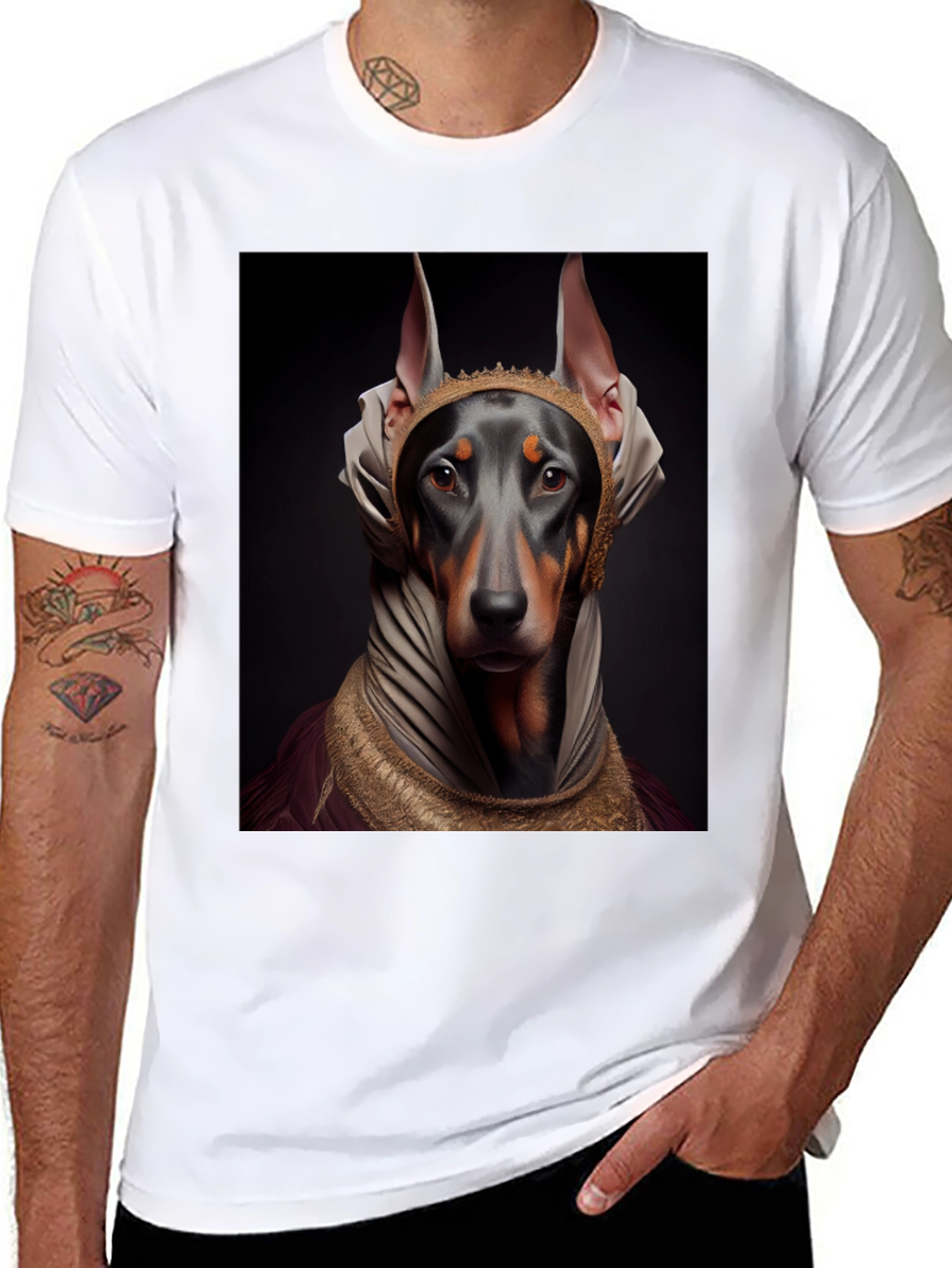 Black Doberman Dog Pharaoh Graphic Tee view 8