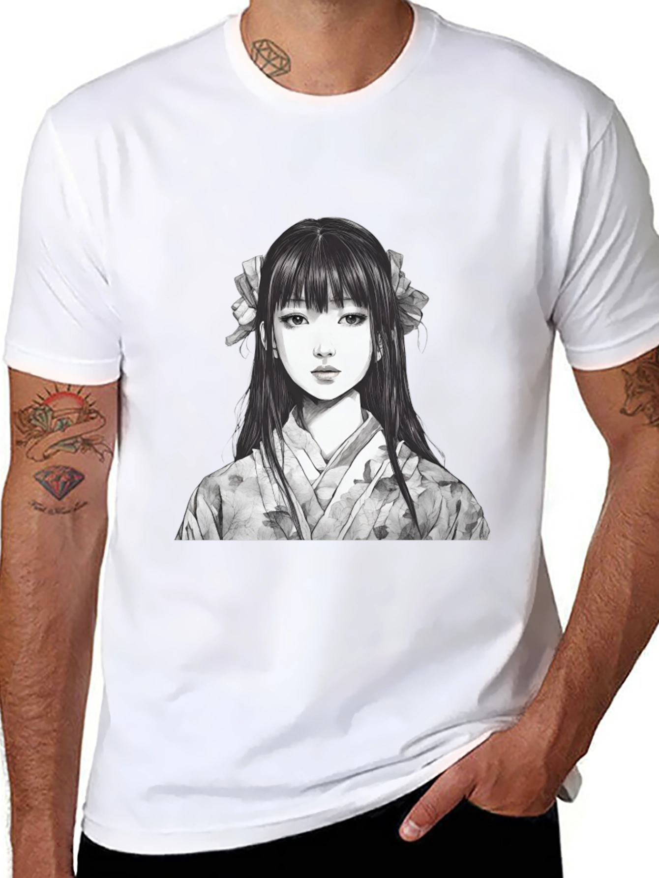 Black Anime Girl Graphic Black T-Shirt view 8