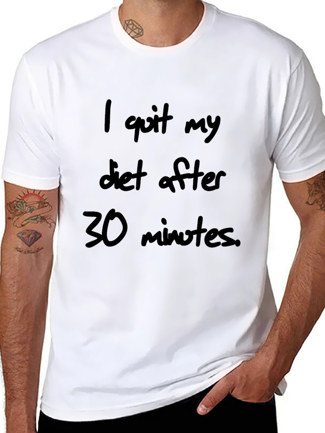 Black Funny Diet T-Shirt - "I Quit My Diet After 30 Minutes" view 8