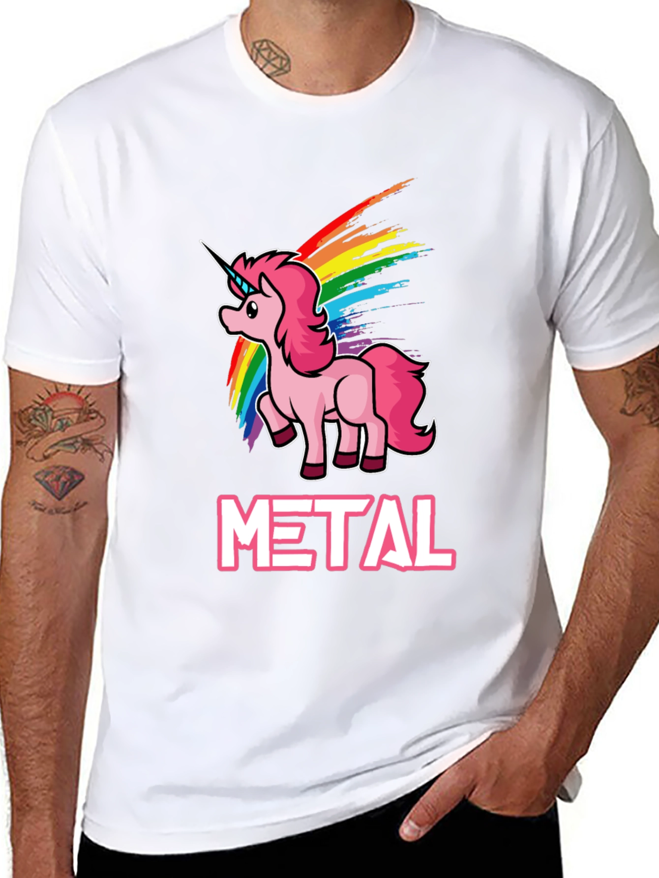 Black Unicorn Metal Rainbow T-Shirt - Heavy Metal Style view 8