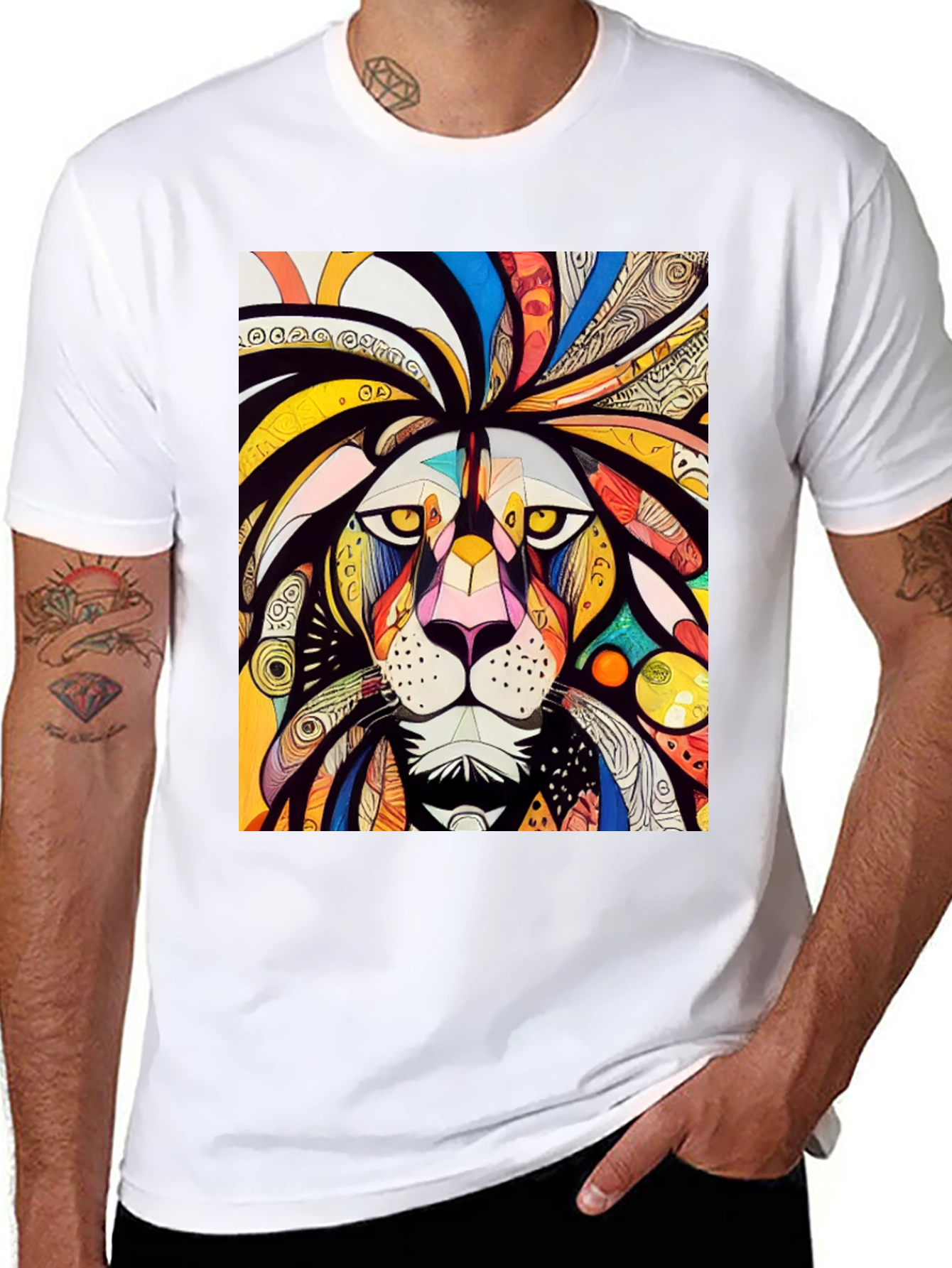Black Lion Art Graphic Tee - Bold & Colorful view 8