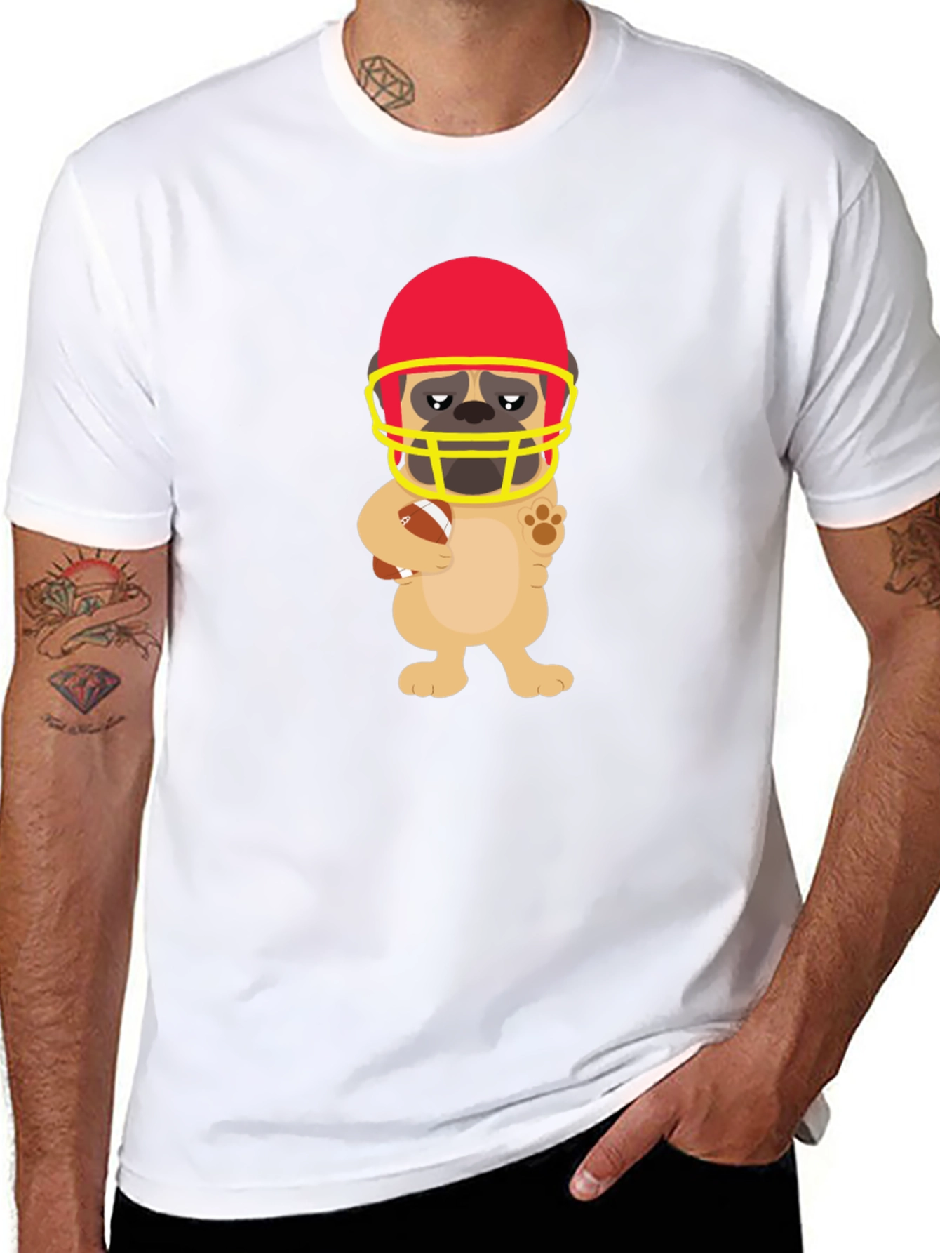Black Football Pug Graphic Tee - Touchdown Style view 8