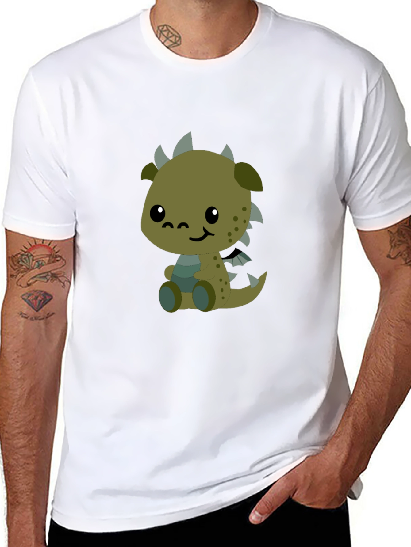 Black Cute Cartoon Dragon Graphic Black T-Shirt view 8