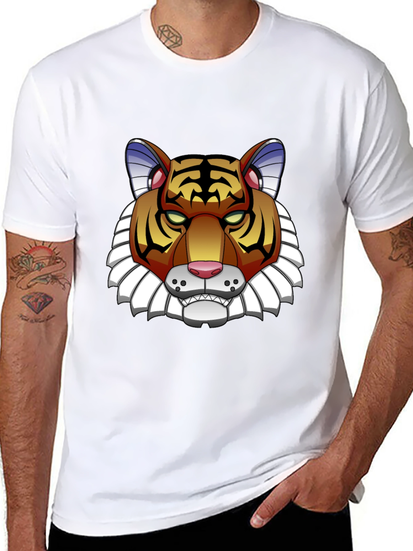 Black Cool Tiger Graphic Black T-Shirt view 8