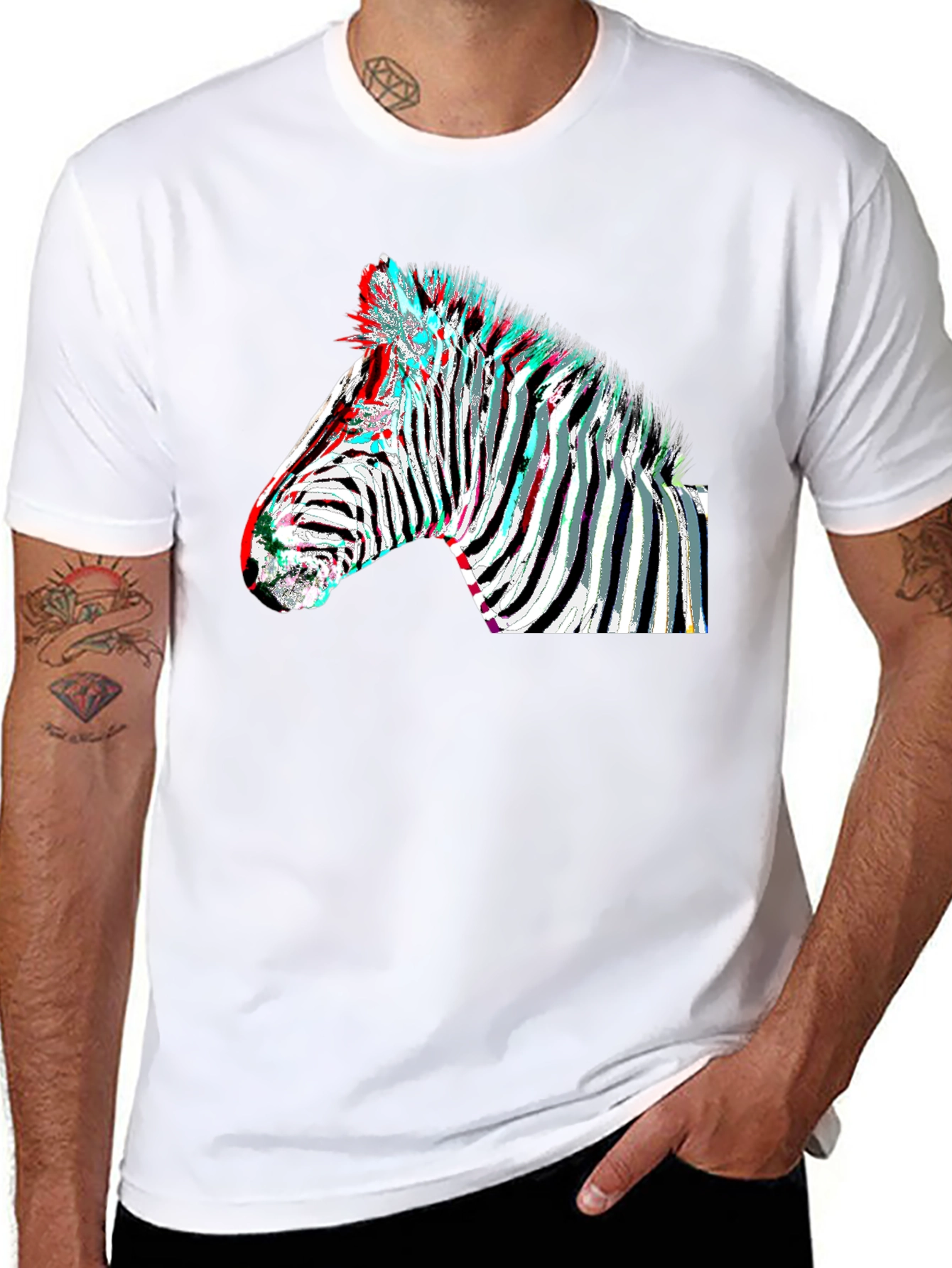 Black Zebra Glitch Graphic Tee - Modern Animal Print view 8