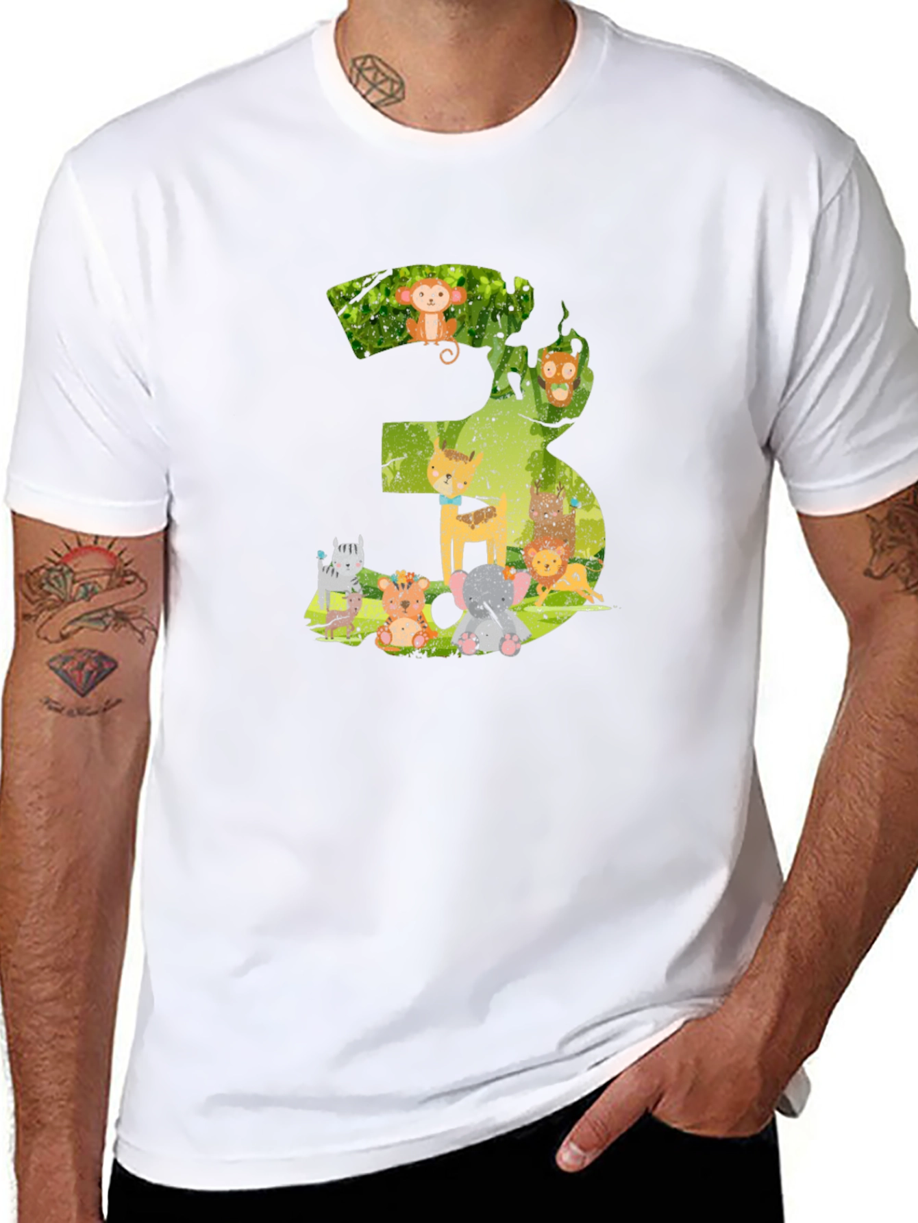 Black Kids Birthday Number 3 Animal T-Shirt view 8
