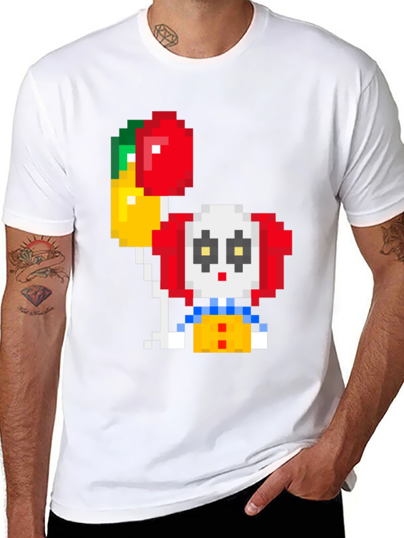 Black Pixel Art Clown T-Shirt: Retro Gaming Style view 8