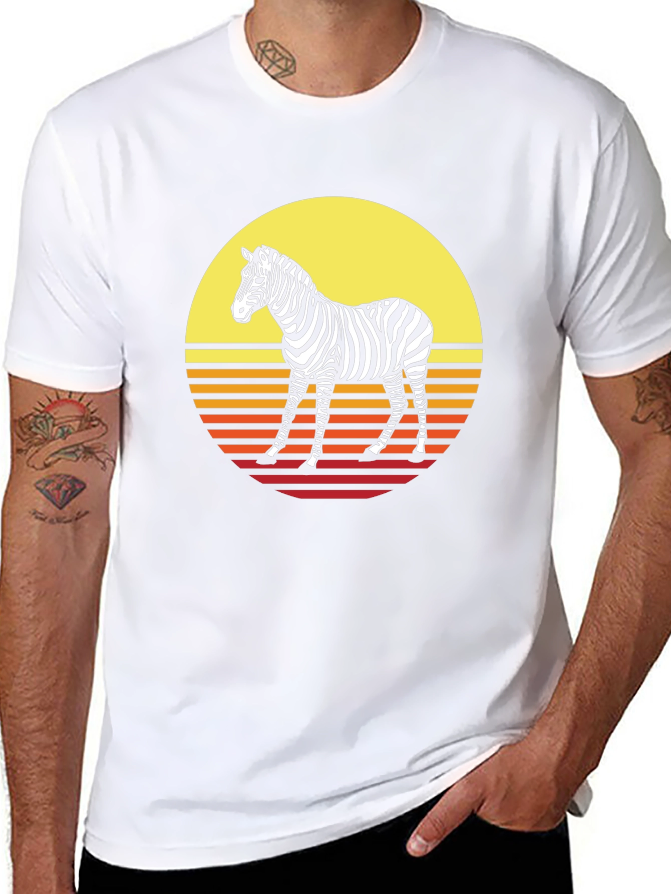 Black Retro Zebra Graphic Tee - Sunset Style view 8