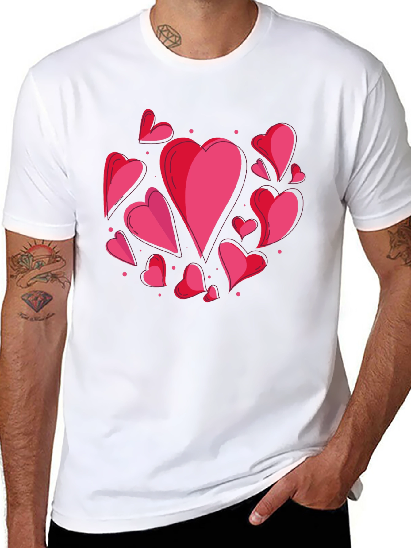 Black Heart Print Crew Neck T-Shirt - Casual Style view 8