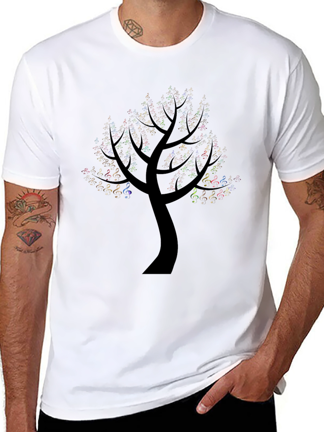 Black Music Note Tree Black T-Shirt view 8